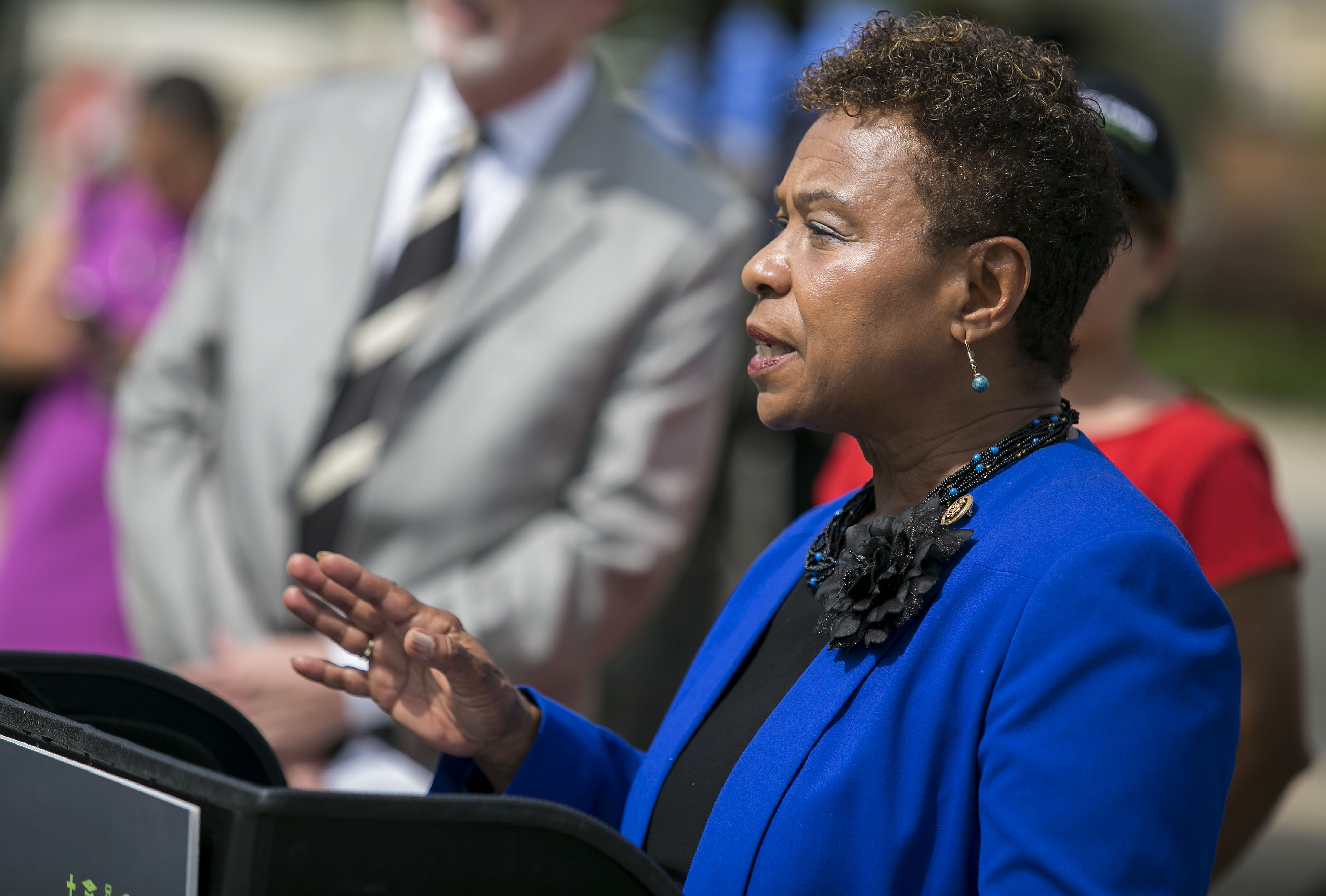 Rep. Barbara Lee, D-Calif., speaks during a news conference in Washington, Thursday, September 10, 2015. (Al Drago/CQ Roll Call)