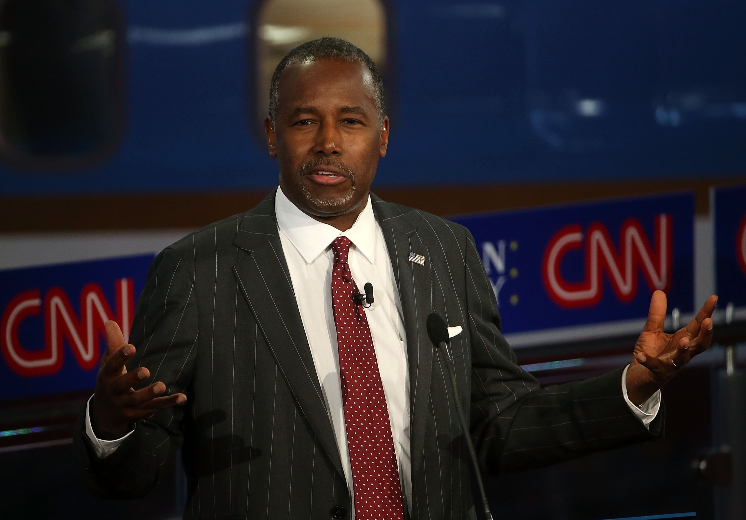 Republican presidential candidate Ben Carson takes part in the presidential debates at the Reagan Library in Simi Valley, California on Sept. 16, 2015.