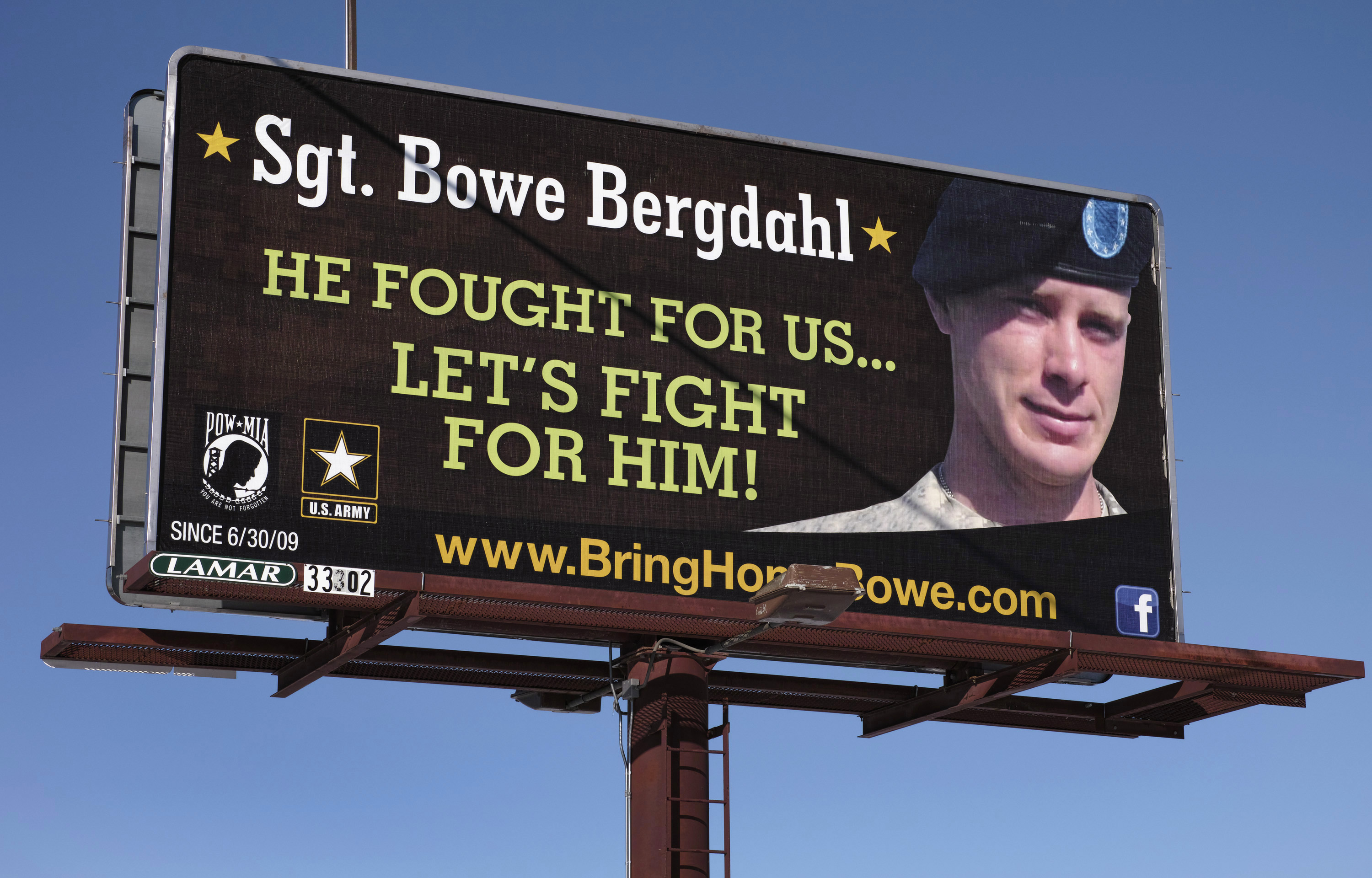 A billboard calling for the release of U.S. Army Sergeant Bowe Bergdahl near Spokane, Washington, on Feb. 25, 2014 (Jeff Green—Reuters)
