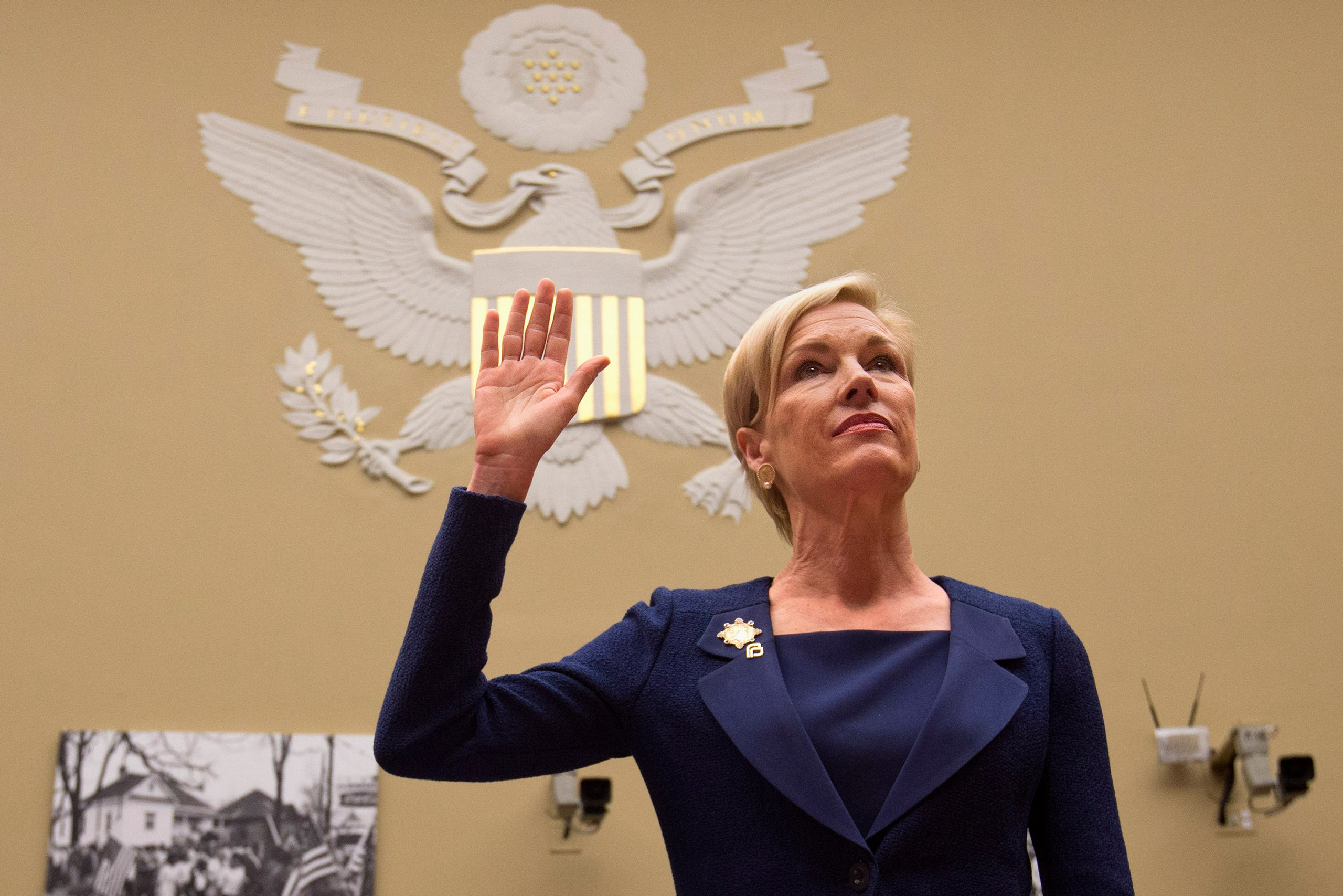 Planned Parenthood Federation of America President Cecile Richards is sworn in prior to testifying before the House Oversight and Government Reform Committee hearing in Washington on Sept. 29, 2015. (Jacquelyn Martin—AP)
