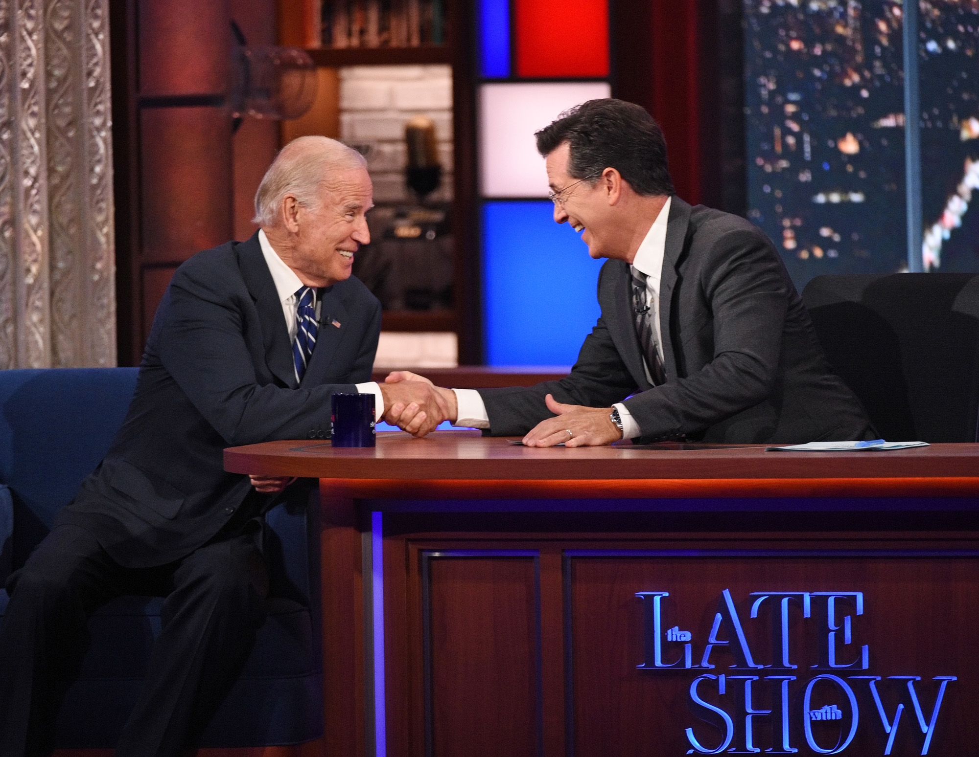 Stephen Colbert talks with Vice President Joe Biden, on The Late Show with Stephen Colbert on Sept 10, 2015.