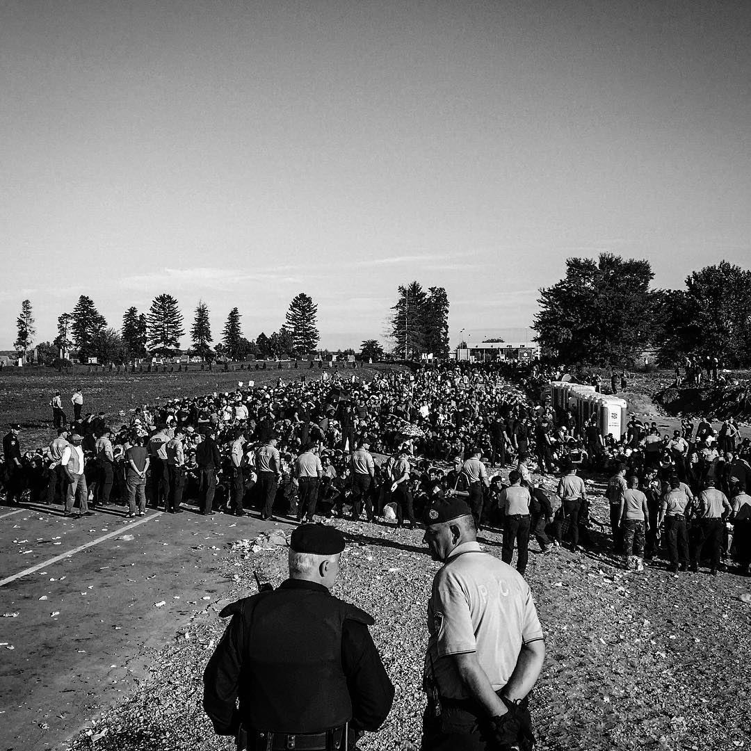 Thousands of refugees wait to enter Croatia from Serbia. Sept. 21, 2015.