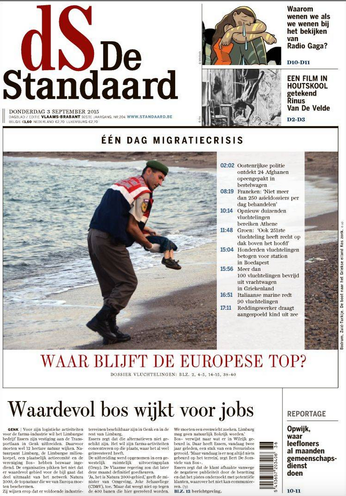 Drowned Migrant Boy De Standaard Front Page