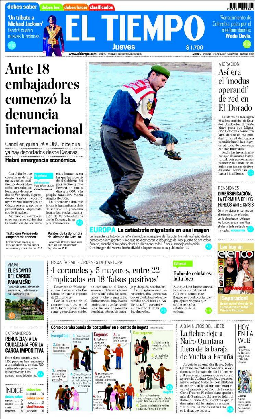 Drowned Migrant Boy El Tiempo Front Page