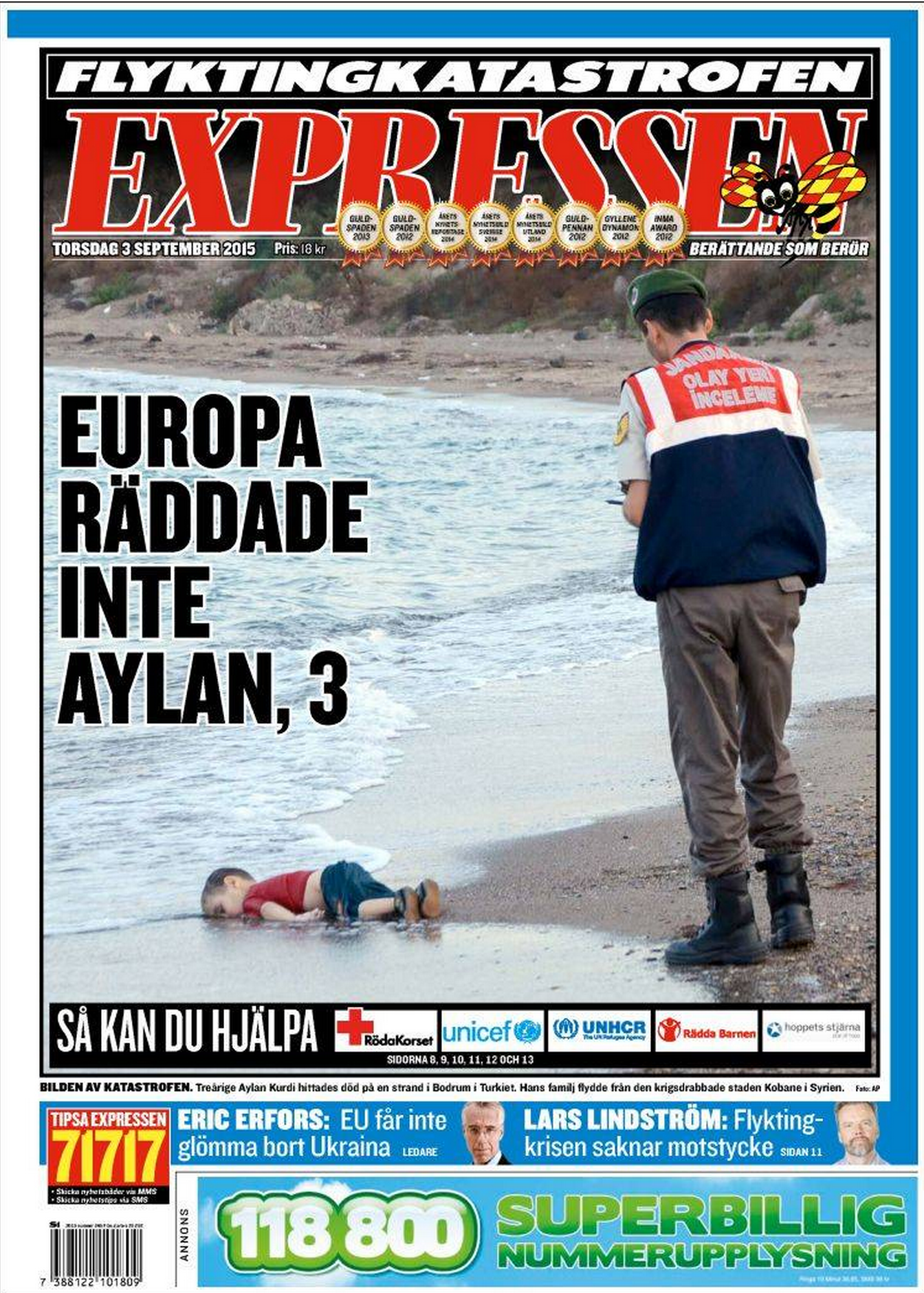 Drowned Migrant Boy Expressen front page