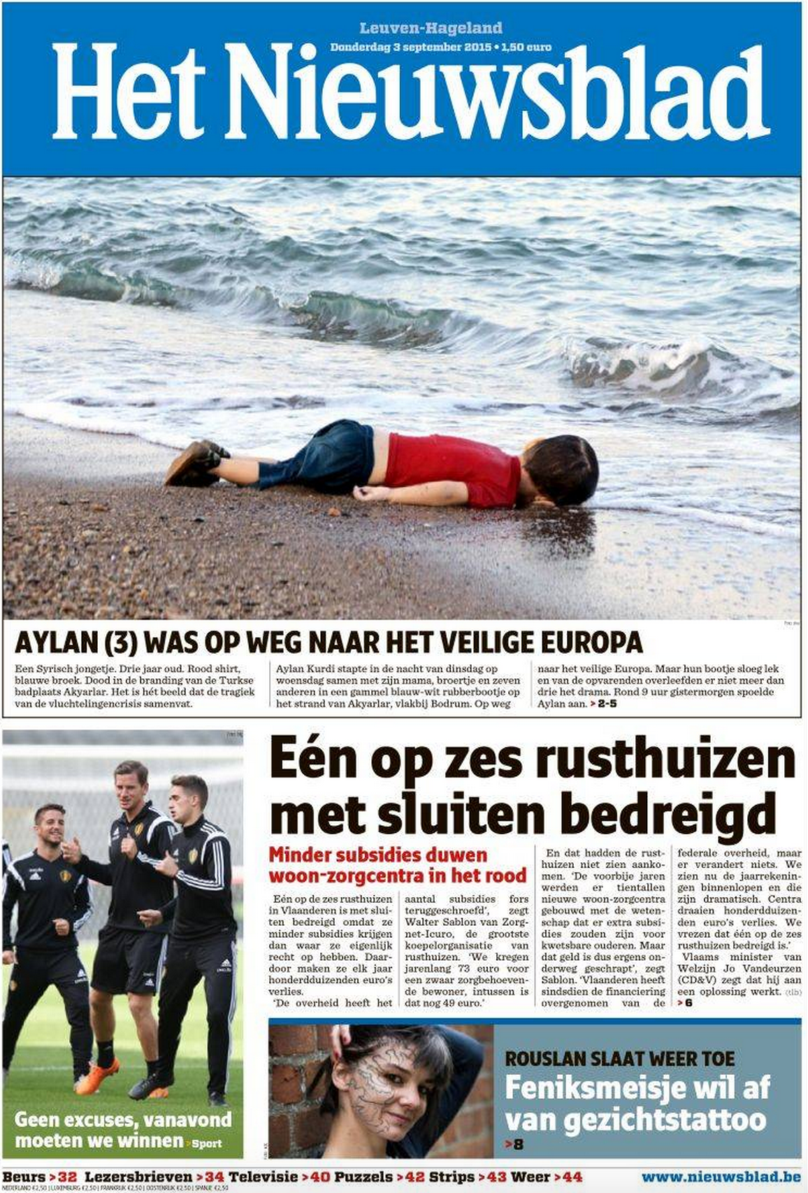 Drowned Migrant Boy Het Nieuwsblad front page