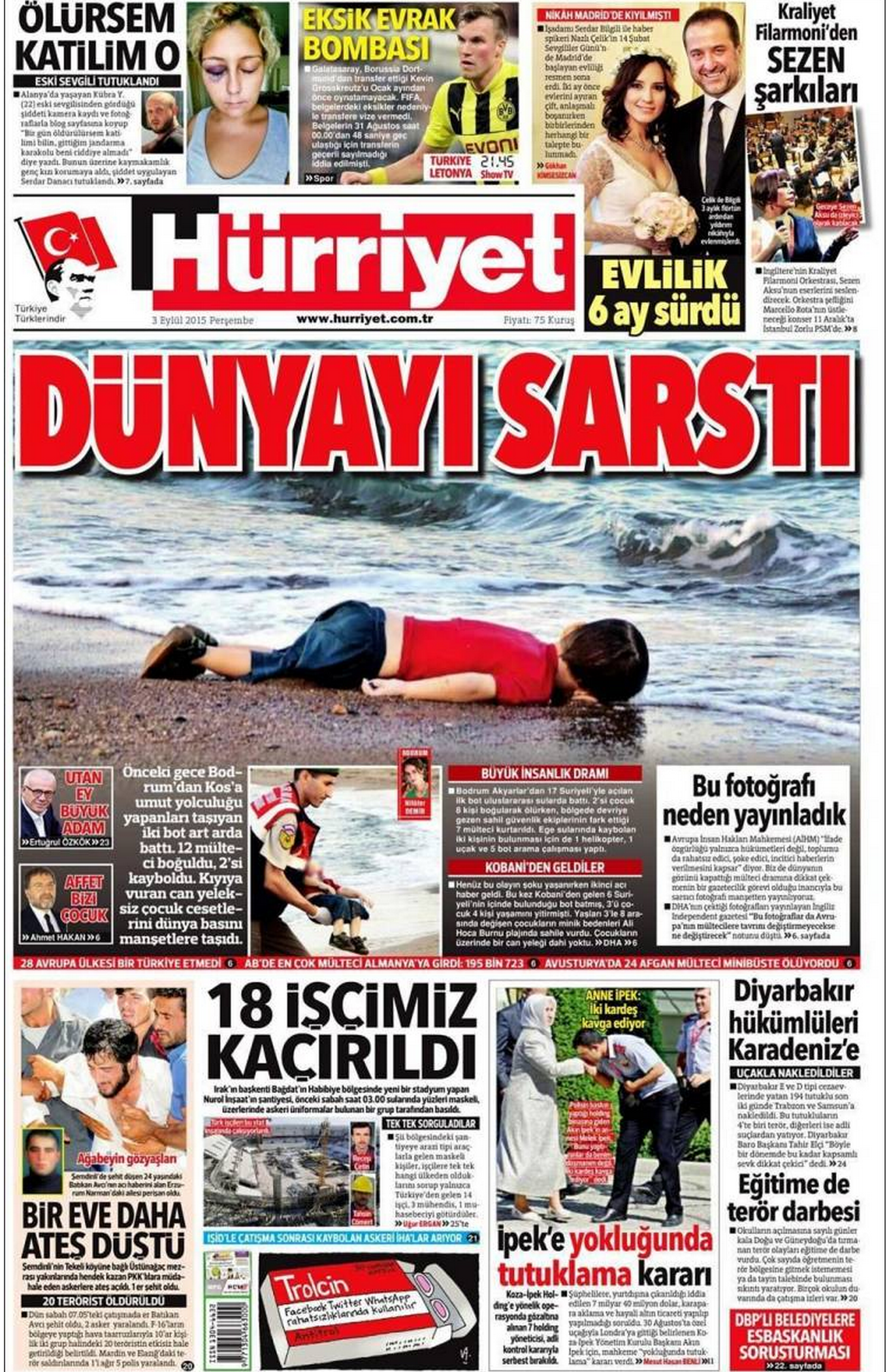 Drowned Migrant Boy Hurriyet front page
