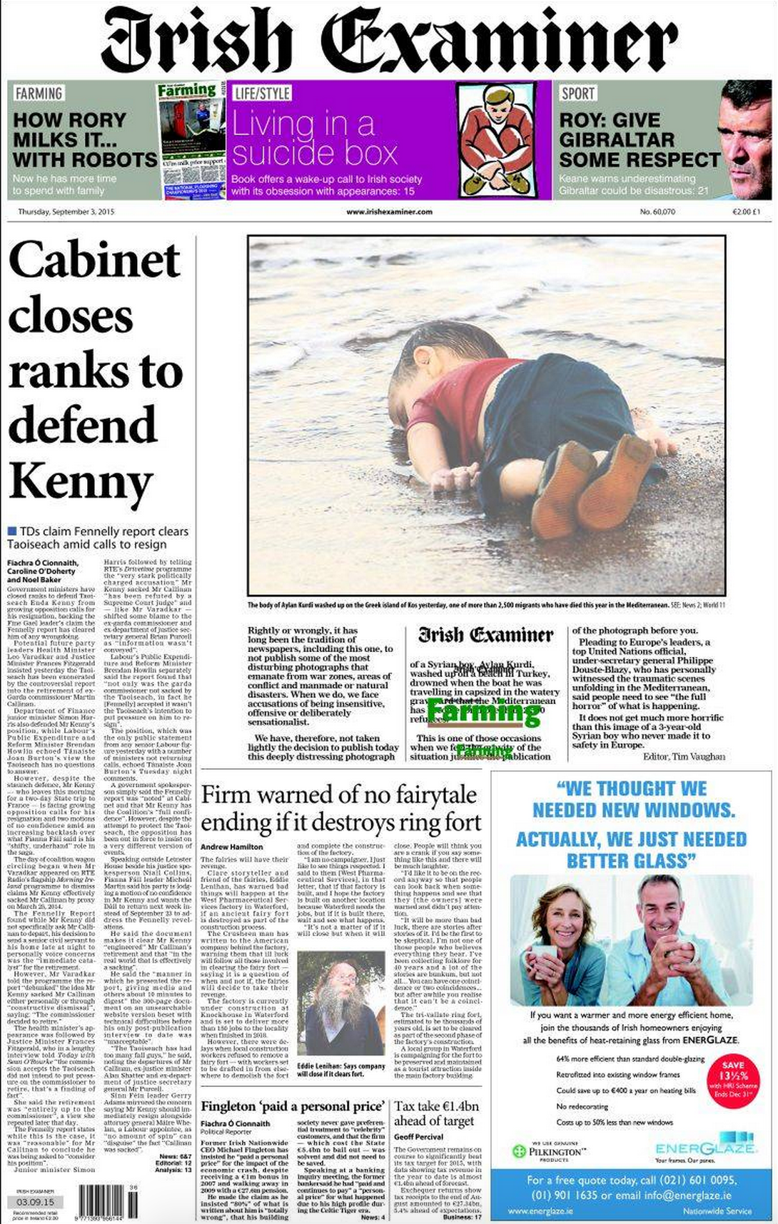 Drowned Migrant Boy Irish Examiner front page