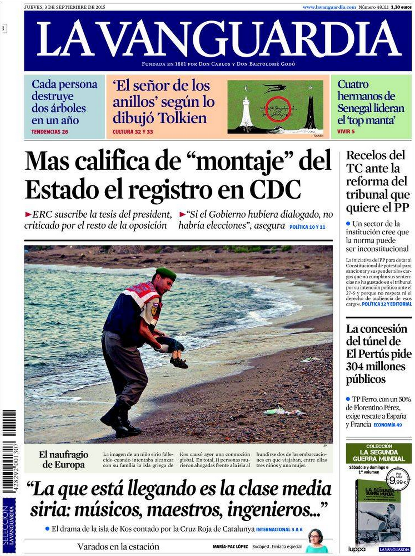 Drowned Migrant Boy La Vanguardia front page