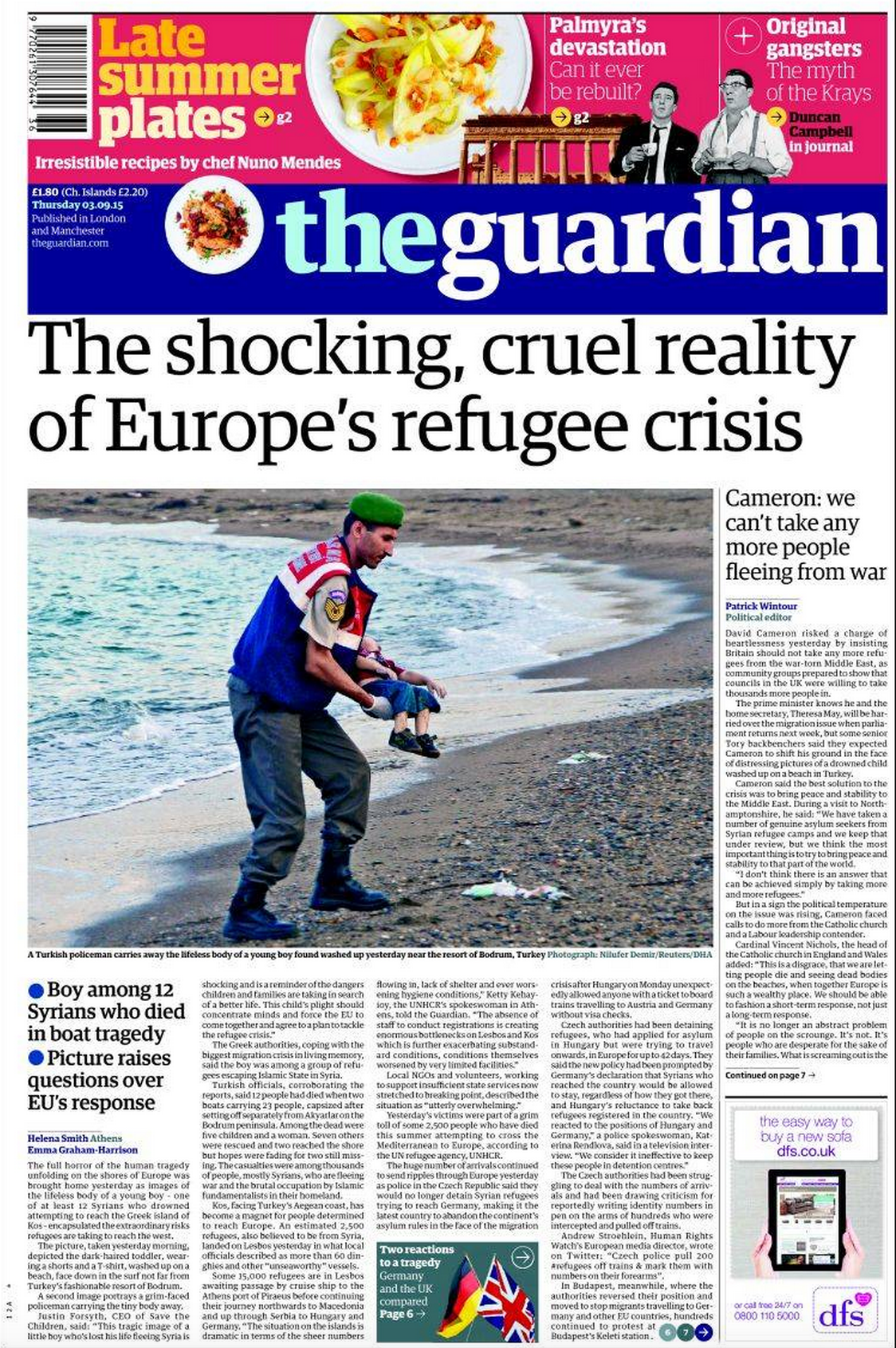 Drowned Migrant Boy The Guardian front page