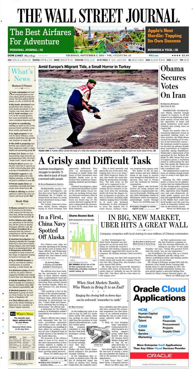 Drowned Migrant Boy The Wall Street Journal front page