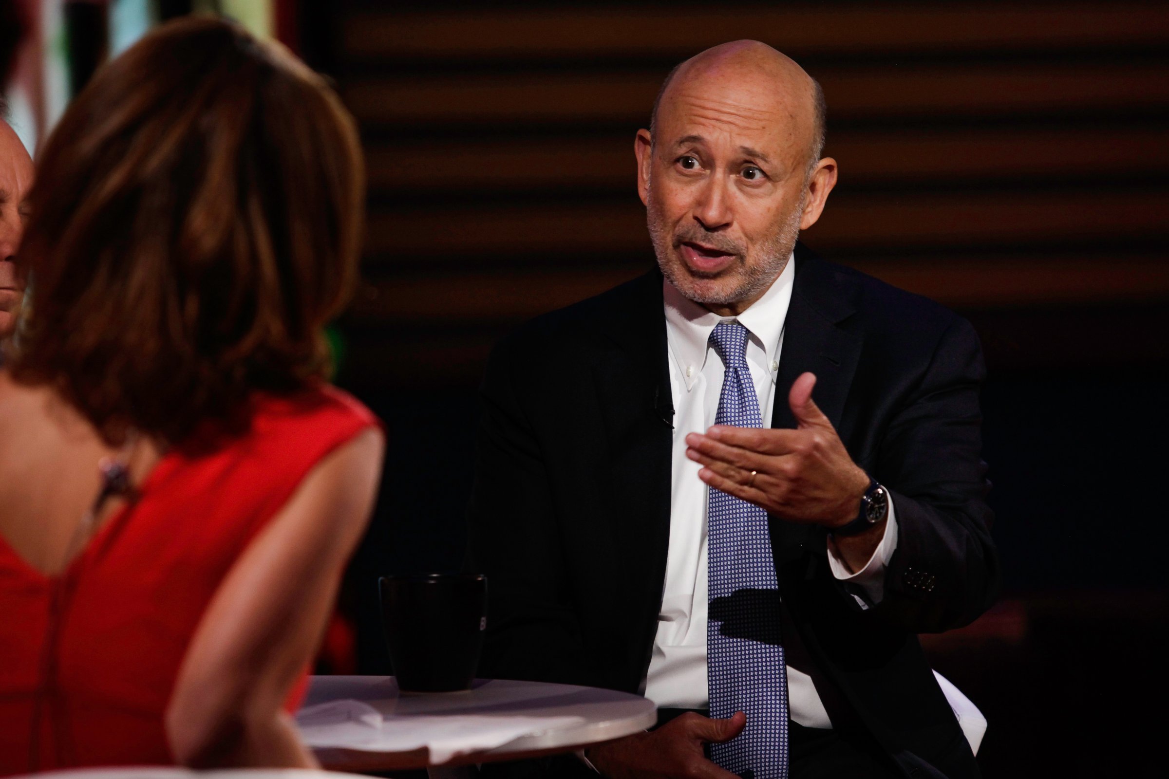 Lloyd Blankfein,  CEO of Goldman Sachs Group, is photographed during a TV interview in the Bloomberg Offices in New York, NY, U.S., on Wednesday,  July 29, 2015