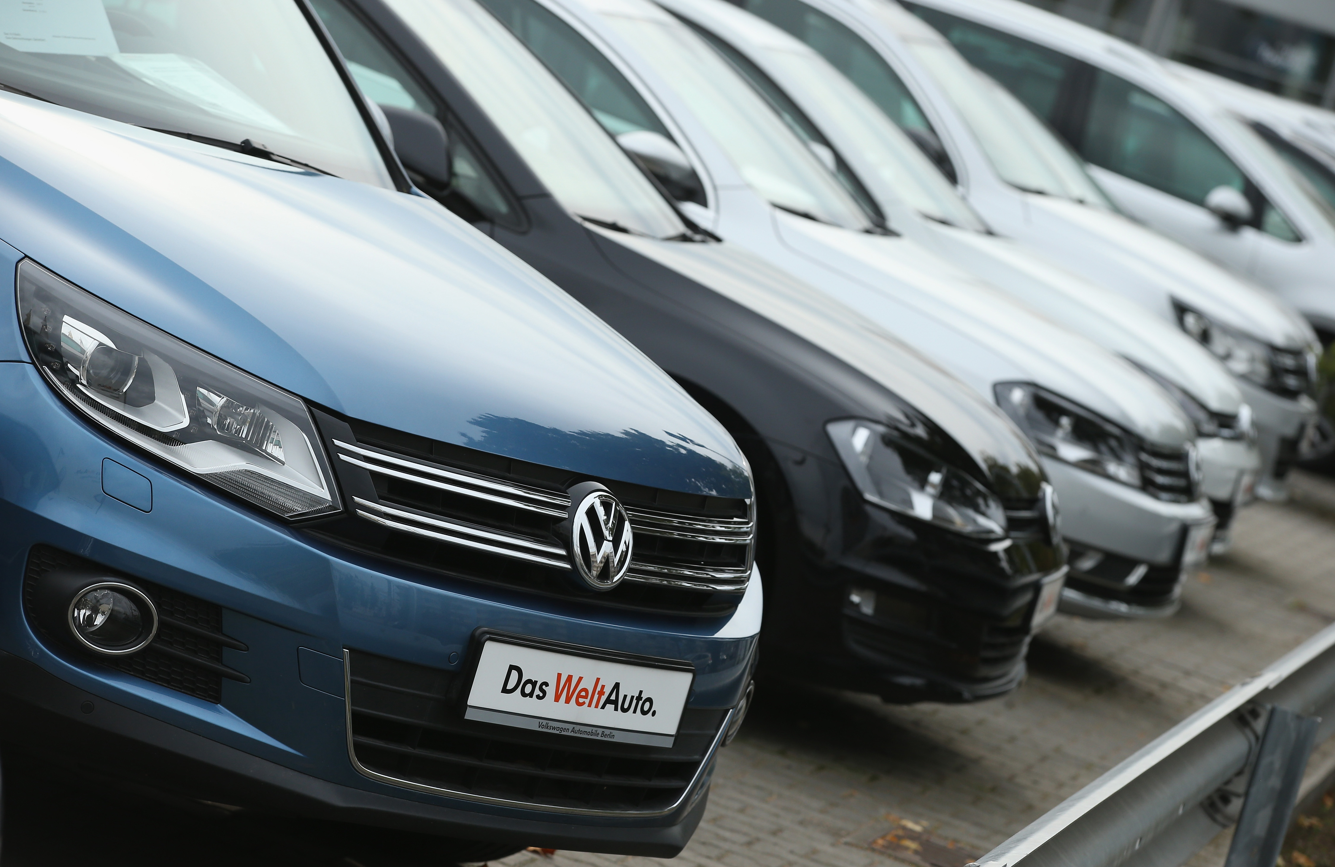 Used cars of German carmaker Volkswagen stand on display at a Volkswagen car dealership on September 22, 2015 in Berlin, Germany. (Sean Gallup&mdash;Getty Images)