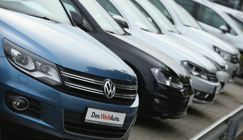 Used cars of German carmaker Volkswagen stand on display at a Volkswagen car dealership. (Sean Gallup&mdash;Getty Images)