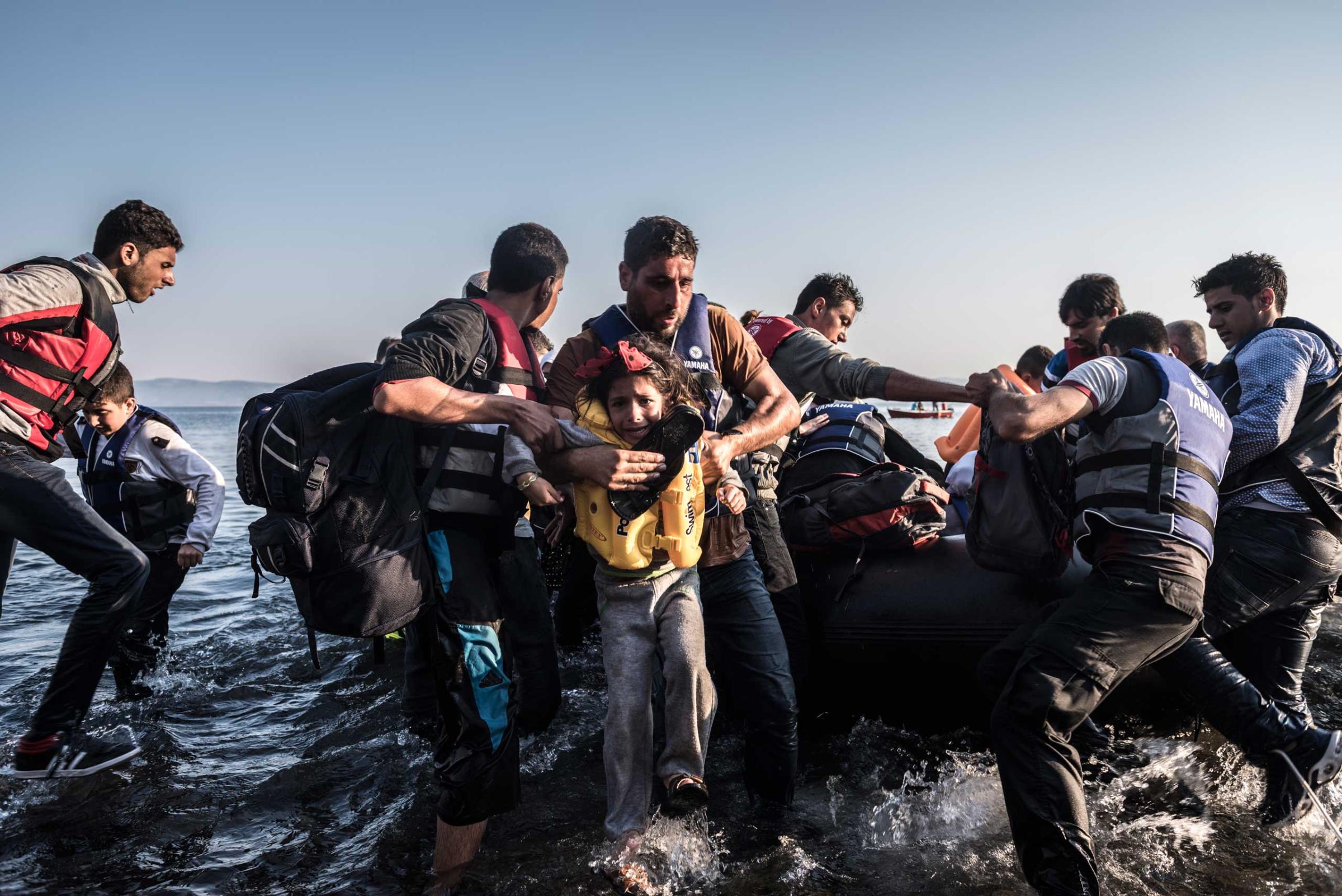 People land in Lesbos, Greece.