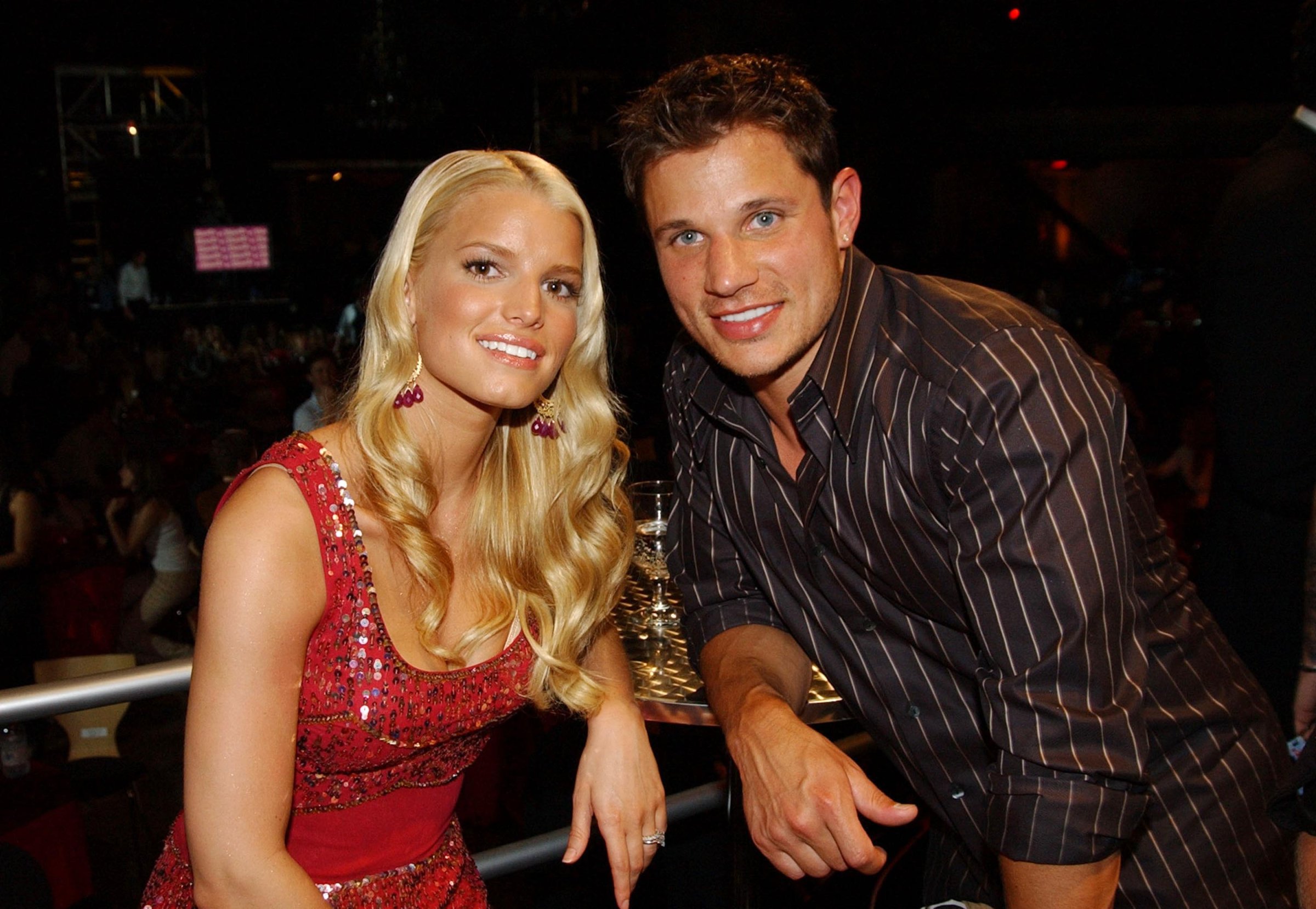 Jessica Simpson and Nick Lachey at MTV Bash - Backstage and Audience in Hollywood on June 28, 2003.