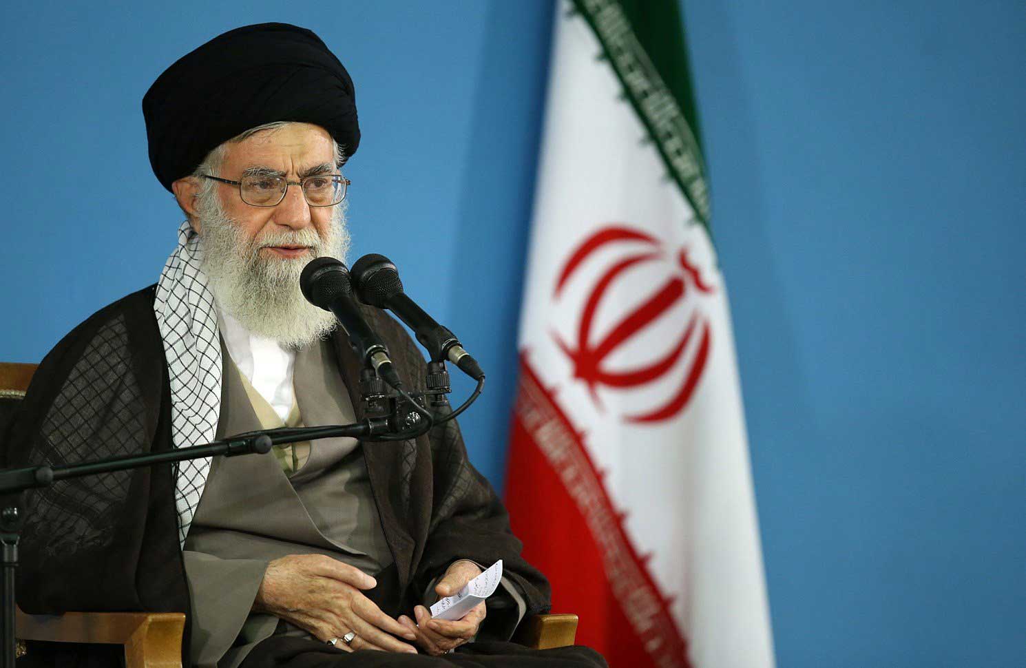 Iran's Supreme Leader Ayatollah Ali Khamenei shows him delivering a speech during a meeting in Tehran on Sept. 9, 2015. (AFP/Getty Images)