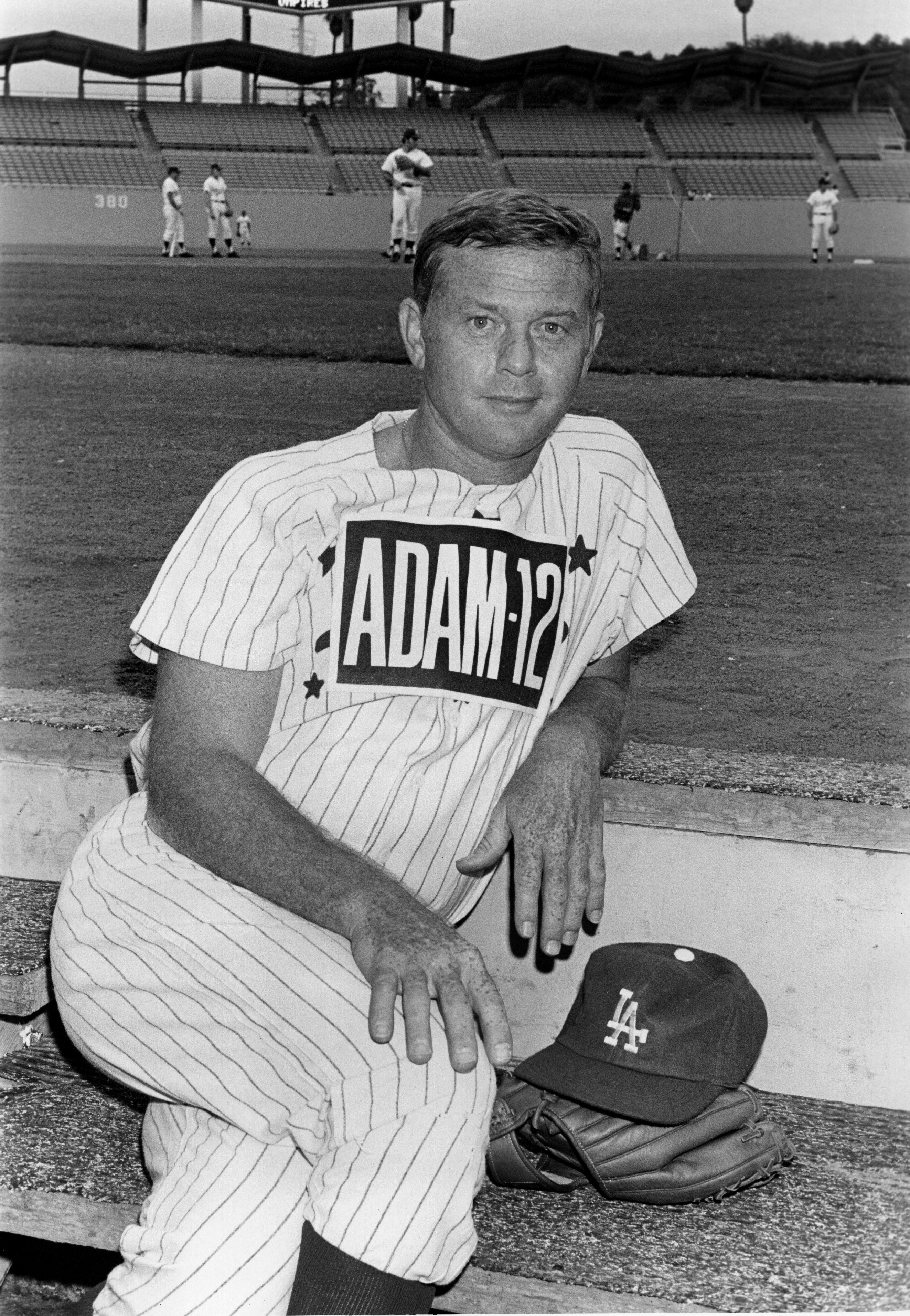 Martin Milner co-star of the hit 1970's TV show <i>Adam 12</i> poses for a photo before a charity baseball game against real cops on Sept. 5, 1972 at Dodger Stadium in Los Angeles. (Michael Ochs Archives/Getty Images)