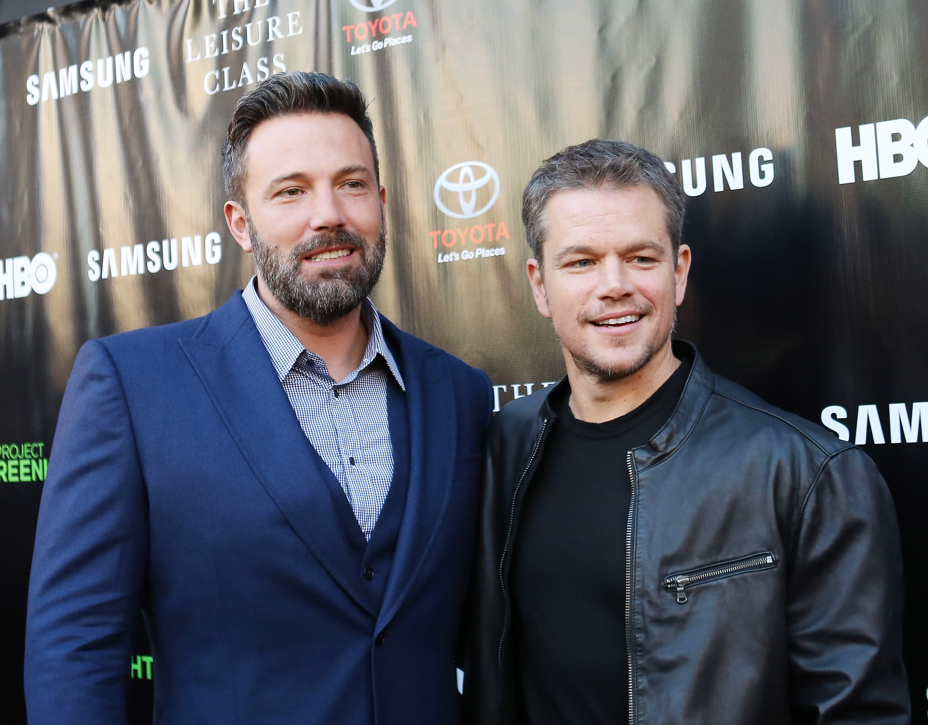 Ben Affleck (L) and Matt Damon arrive at HBO presents The Project Greenlight season 4 winning film "The Leisure Class" held at The Theatre - The Ace Hotel on August 10, 2015 in Los Angeles, California. (Michael Tran—FilmMagic)
