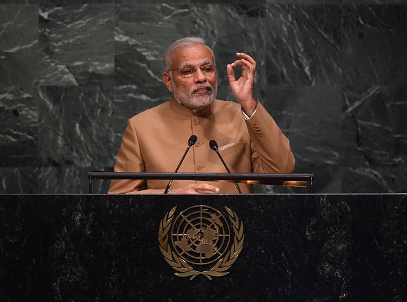 Narendra Modi, Prime Minister of the Republic of India speaks the United Nations Sustainable Development Summit to the at the United Nations General Assembly in New York September 25, 2015. (TIMOTHY A. CLARY—AFP/Getty Images)