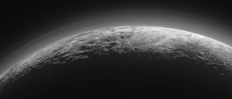 Pluto on July 14, 2015, as seen by NASA’s New Horizons spacecraft while it looked back toward the sun. (NASA/JHUAPL/SwRI)