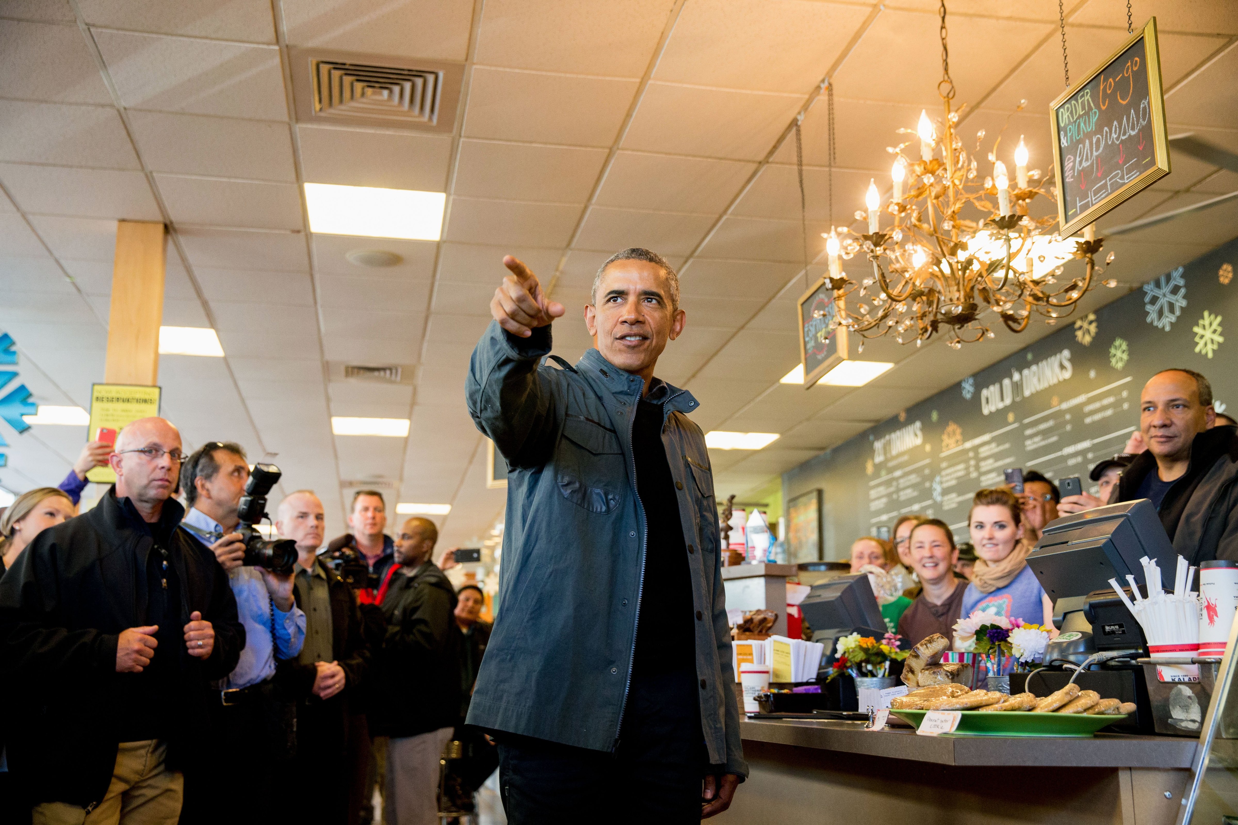 President Barack Obama speaks during a visit to the Snow City Cafe in Anchorage on Sept. 1, 2015. (Andrew Harnik—AP)