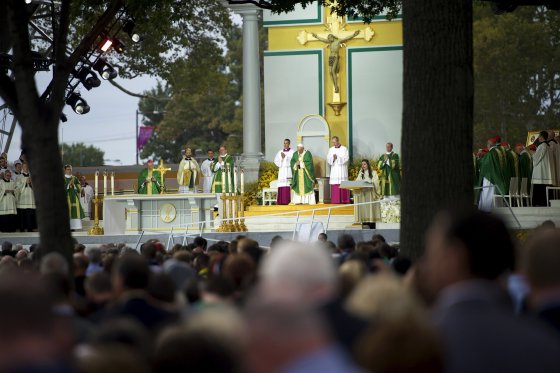 Pope Francis conducts a papal mass on the final day of events in Philadelphia, Pennsylvania