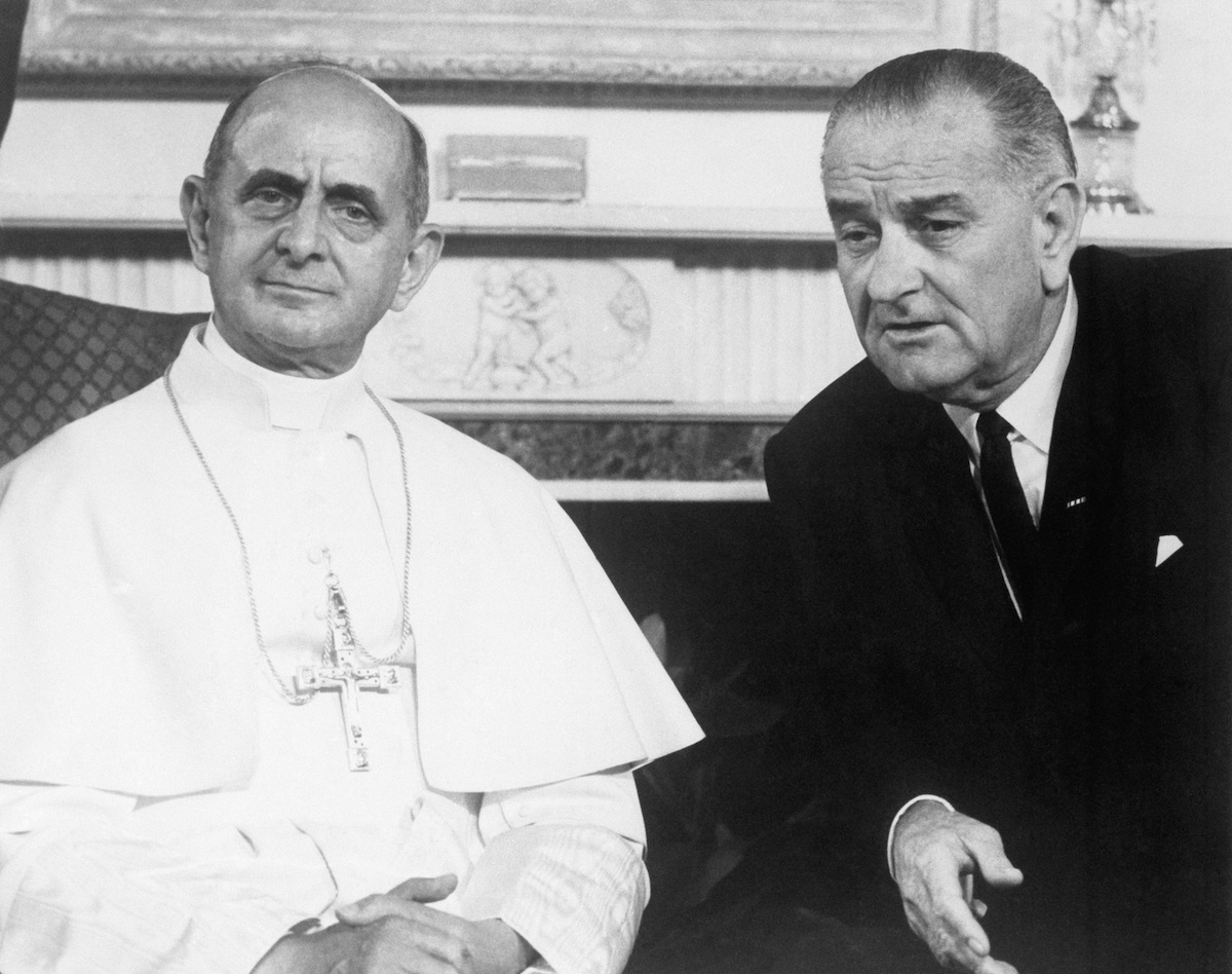 Paul VI with Lyndon Johnson in New York City on Oct. 6, 1965. (Gamma-Keystone / Getty Images)