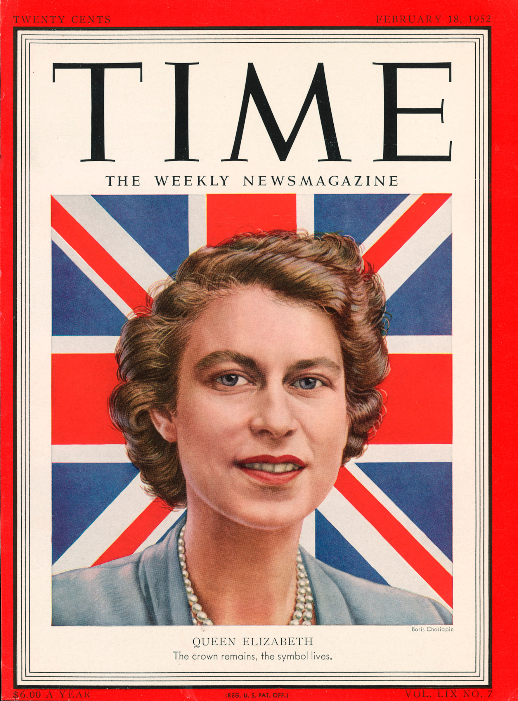 Queen Elizabeth on the Feb. 18, 1952, cover of TIME, following her ascension to the throne (Boris Chaliapin)
