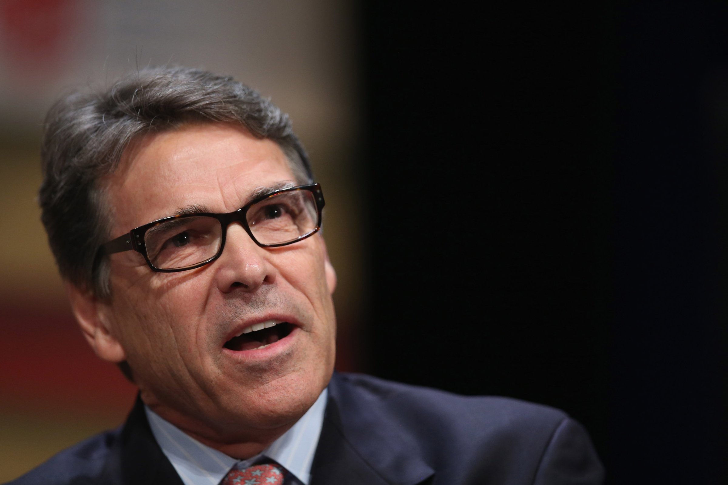 AMES, IA - JULY 18: Republican presidential candidate and former Texas Governor Rick Perry fields questions at The Family Leadership Summit at Stephens Auditorium on July 18, 2015 in Ames, Iowa. According to the organizers the purpose of The Family Leadership Summit is to inspire, motivate, and educate conservatives. (Photo by Scott Olson/Getty Images)
