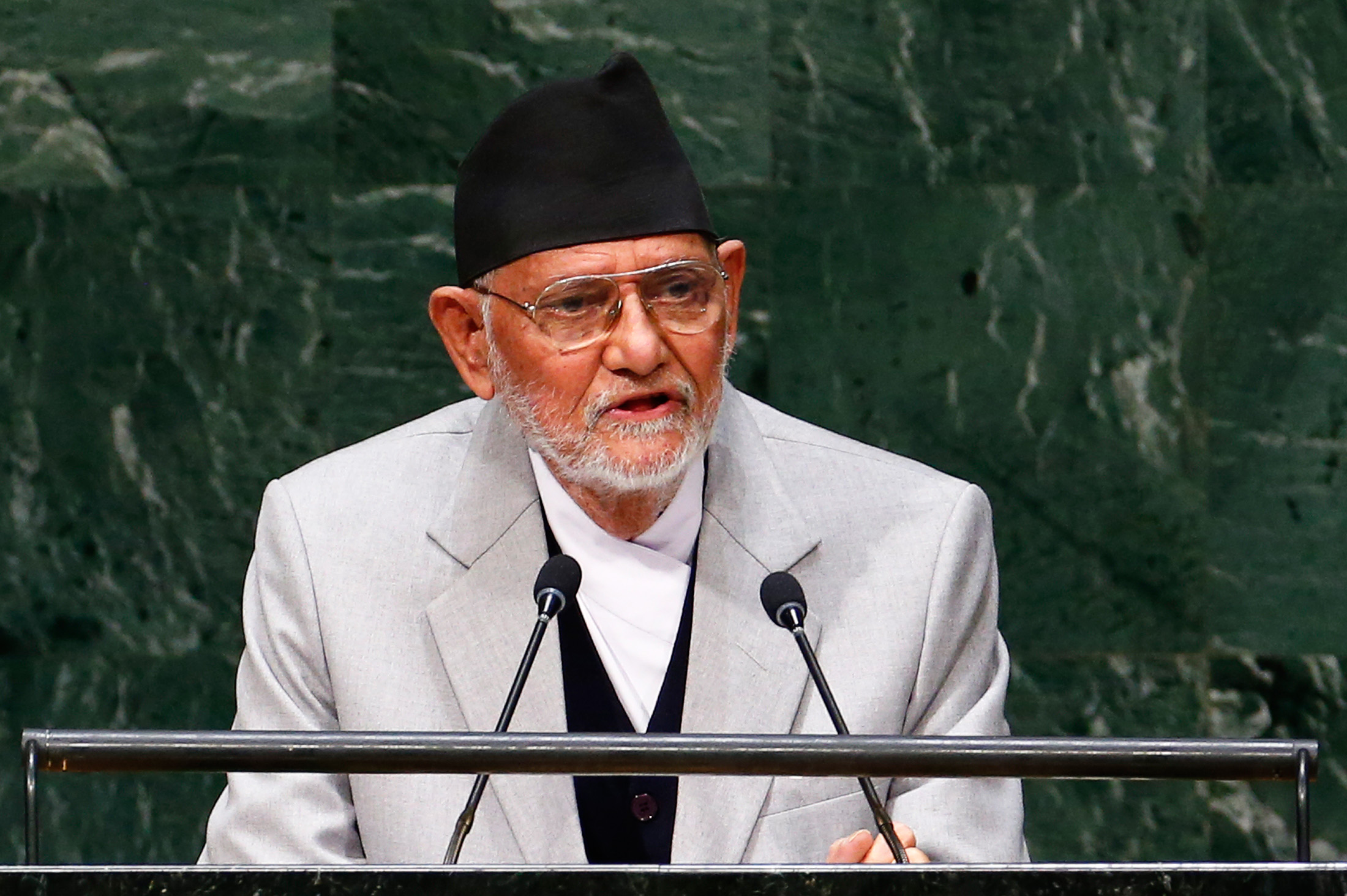 Sushil Koirala, Prime Minister of Nepal, addresses the 69th U.N. General Assembly in New York Sept. 26, 2014 (Lucas Jackson—Reuters)