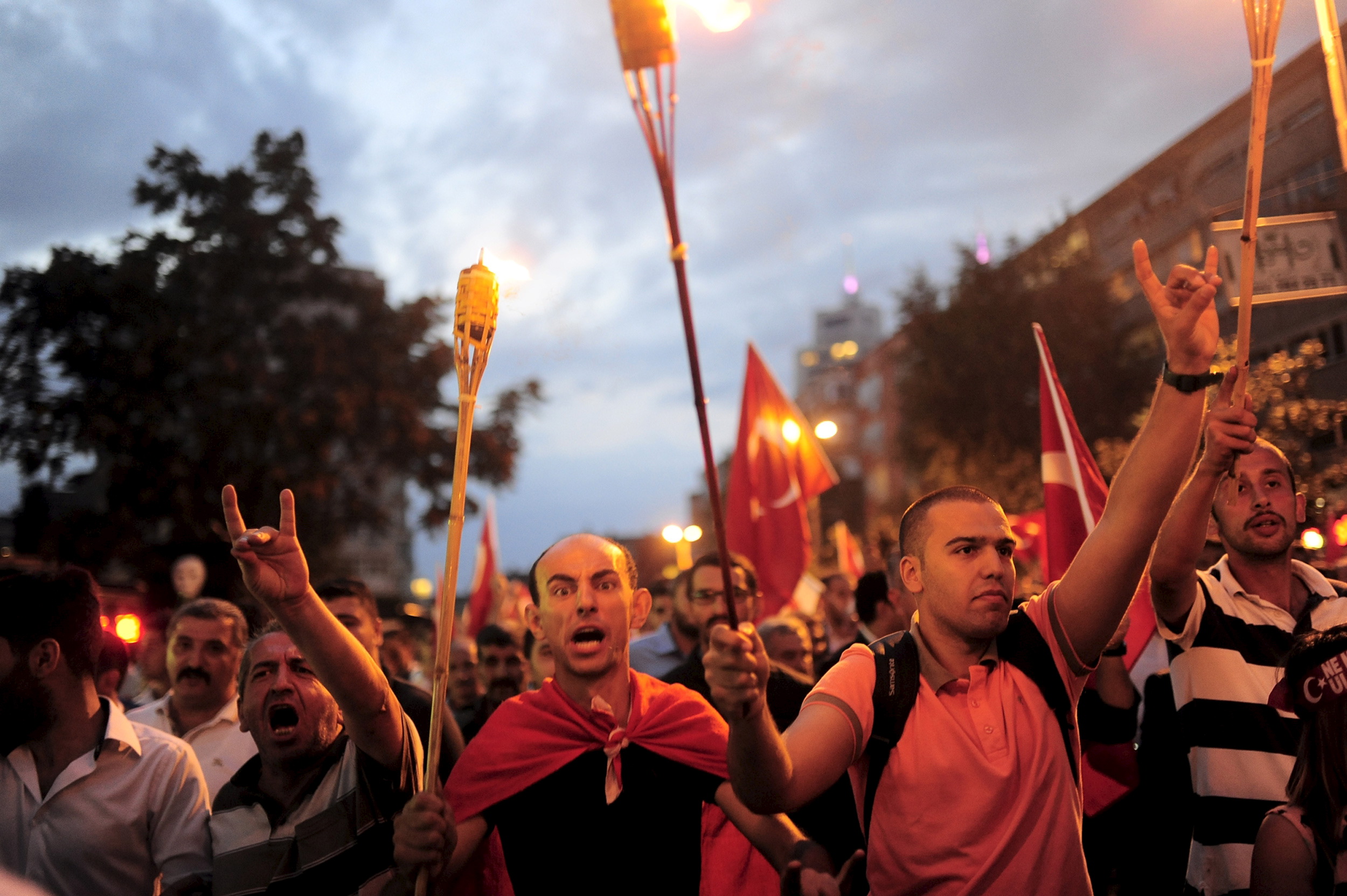 Supporters of ultra-nationalist groups shout slogans during a protest against recent Kurdish militant attacks on Turkish security forces, in Istanbul, Turkey, September 8, 2015. (Yagiz Karahan — Reuters)