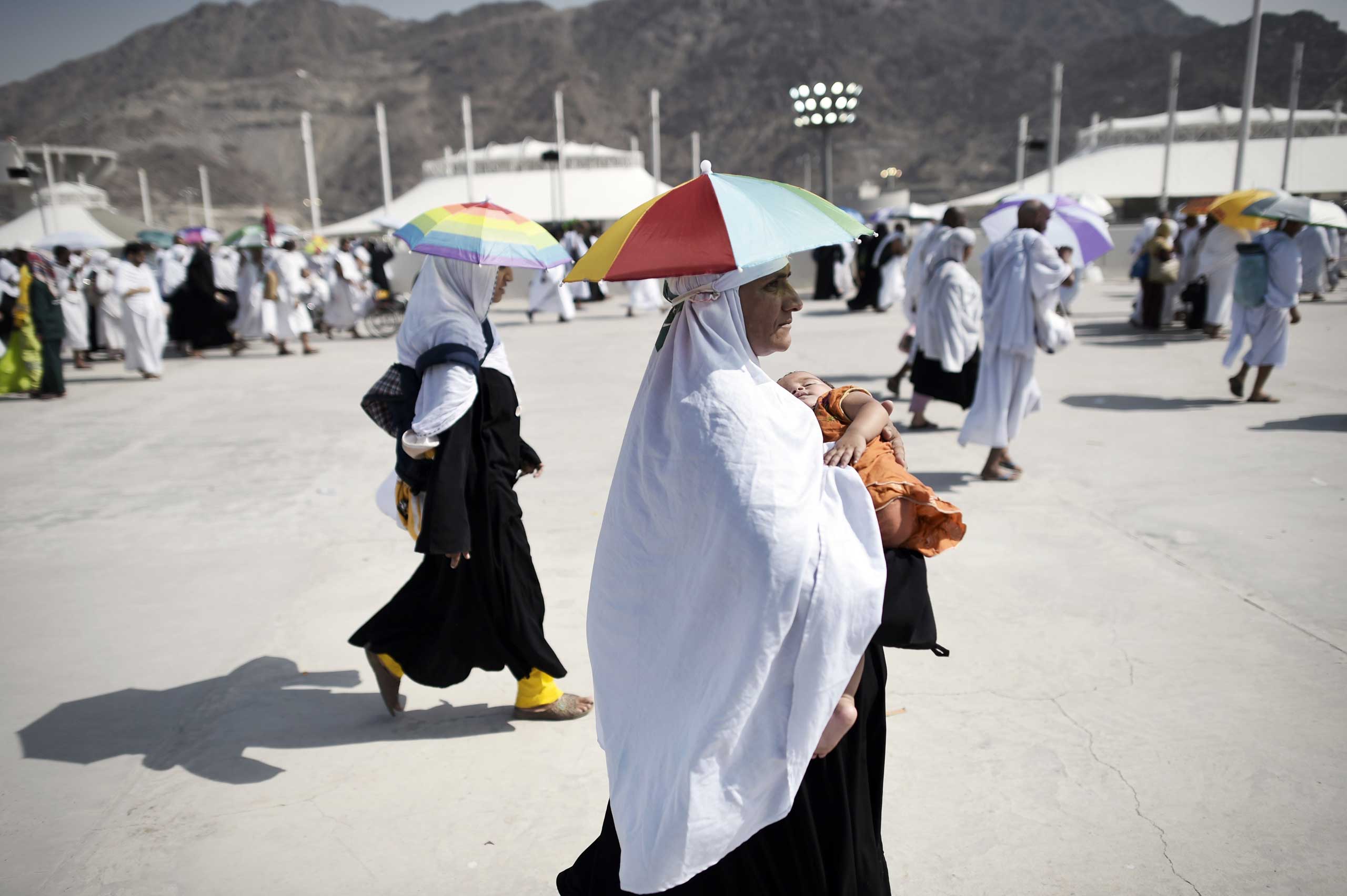 Muslim pilgrims arrive to throw pebbles at pillars during the  Jamarat  ritual, the stoning of Satan, in Mina near the holy city of Mecca, on Sept. 24, 2015.