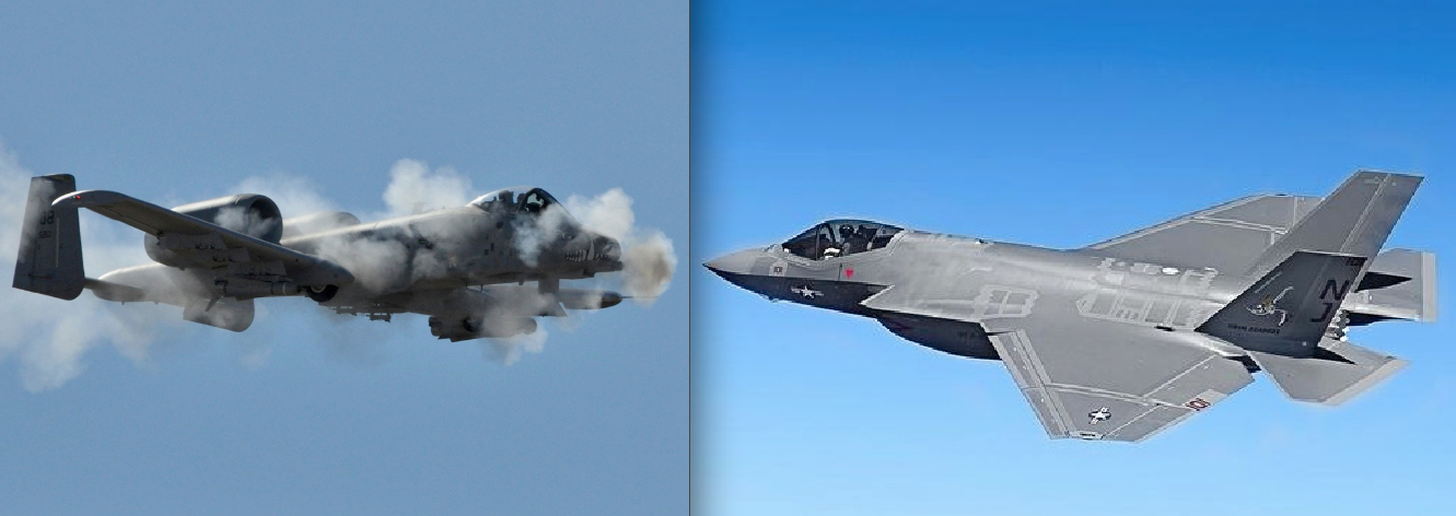 The Pentagon plans to test the A-10, left, against the F-35 in 2018. (USAF)