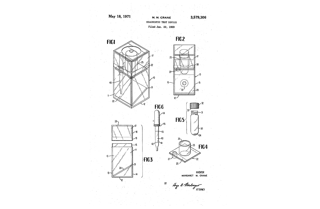 Crane’s name was on the patents for the devise, which Organon licensed to companies that brought e.p.t., the Answer and Predictor to market in 1977. (Google Patents/USPTO)