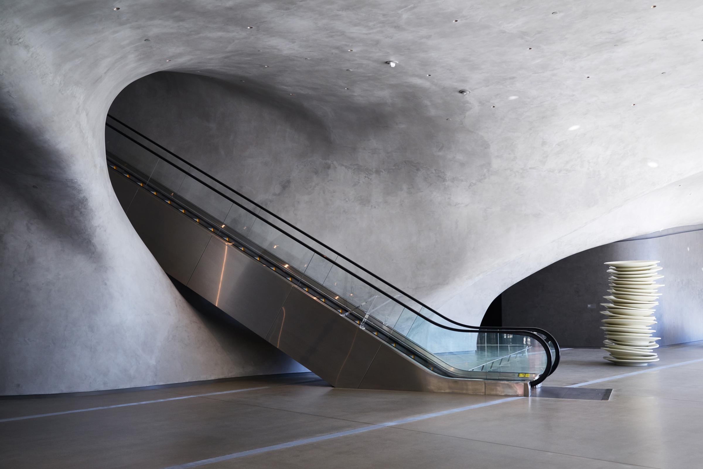 A view of the interior of The Broad Museum in Los Angeles