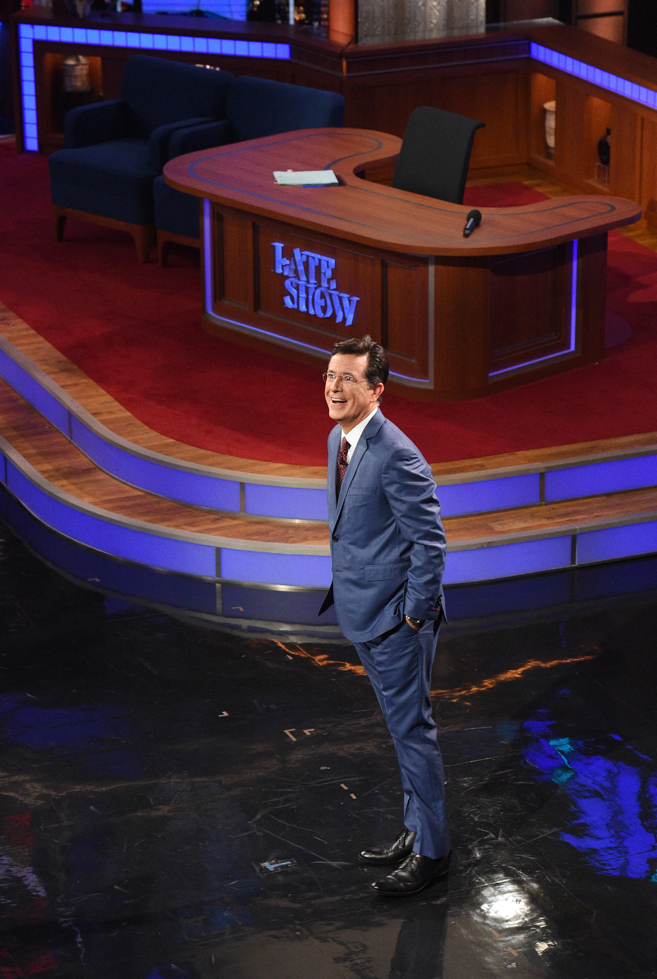 Stephen Colbert during the premiere episode of "The Late Show with Stephen Colbert" on Sept. 8, 2015. (Jeffrey R. Staab—CBS via Getty Images)