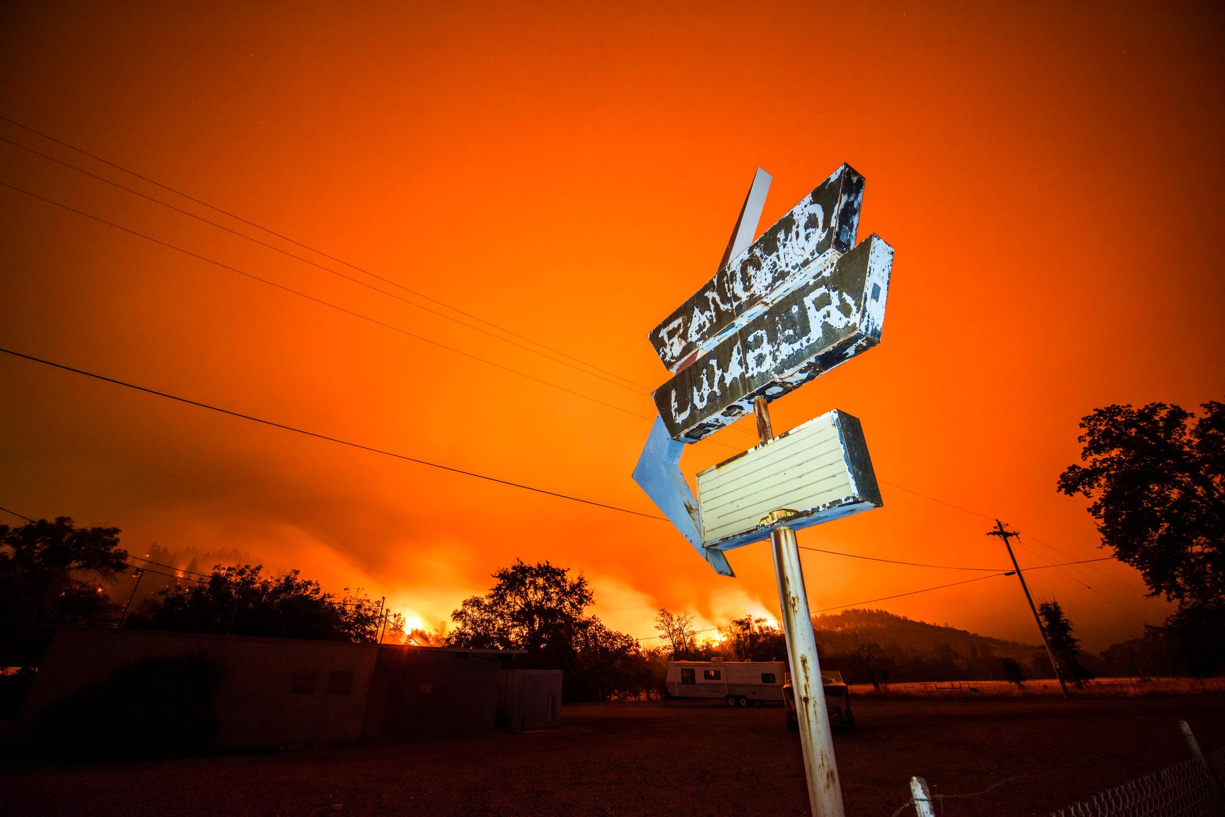The Valley Fire burns off Highway 29 south of Middletown, CA, Sunday evening Sept. 13, 2015. Valley Fire in Lake and Sonoma Counties Sunday September 13th, 2015. As of Sunday evening the fire had burned over 50,000 acres and was 0% contained. The Associated Press reported that at least one person was killed due to the fire.