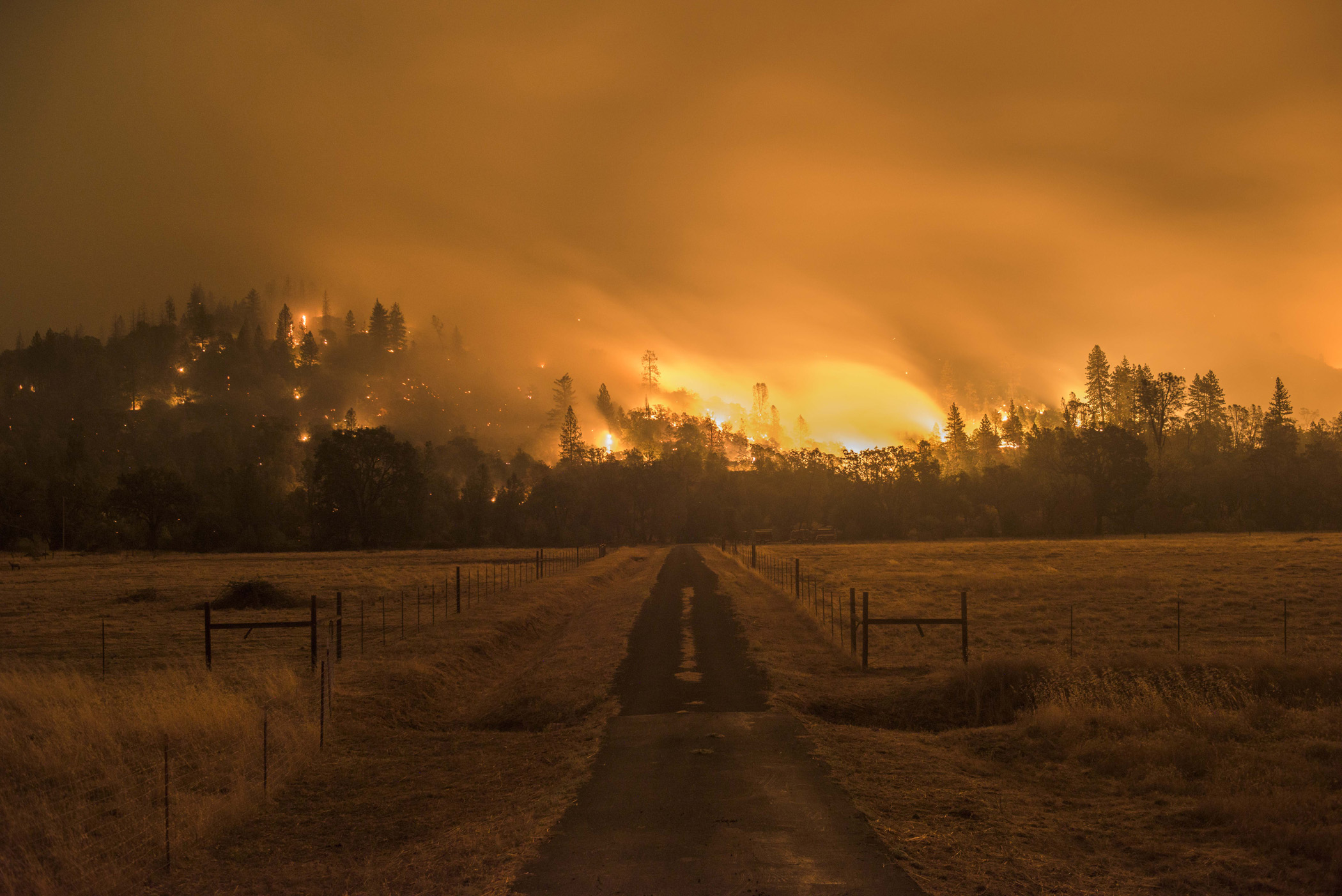 The Valley Fire burns off Highway 29 Sunday evening. Valley Fire in Lake and Sonoma Counties Sunday September 13th, 2015. As of Sunday evening the fire had burned over 50,000 acres and was 0% contained. The Associated Press reported that at least one person was killed due to the fire.