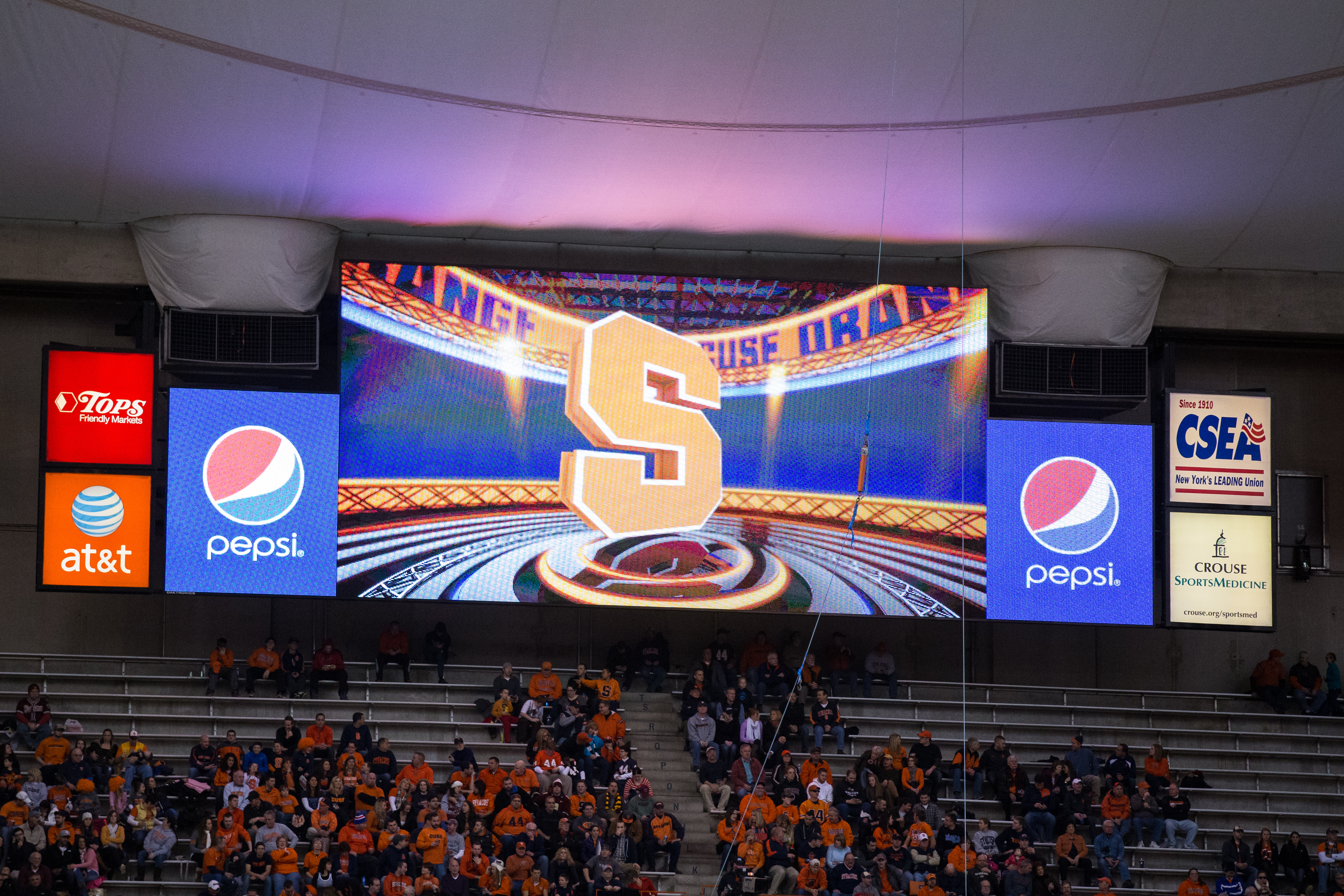 Advertisements in the Carrier Domeon on Nov. 30, 2013 at the Carrier Dome in Syracuse, New York. (Brett Carlsen—Getty Images)