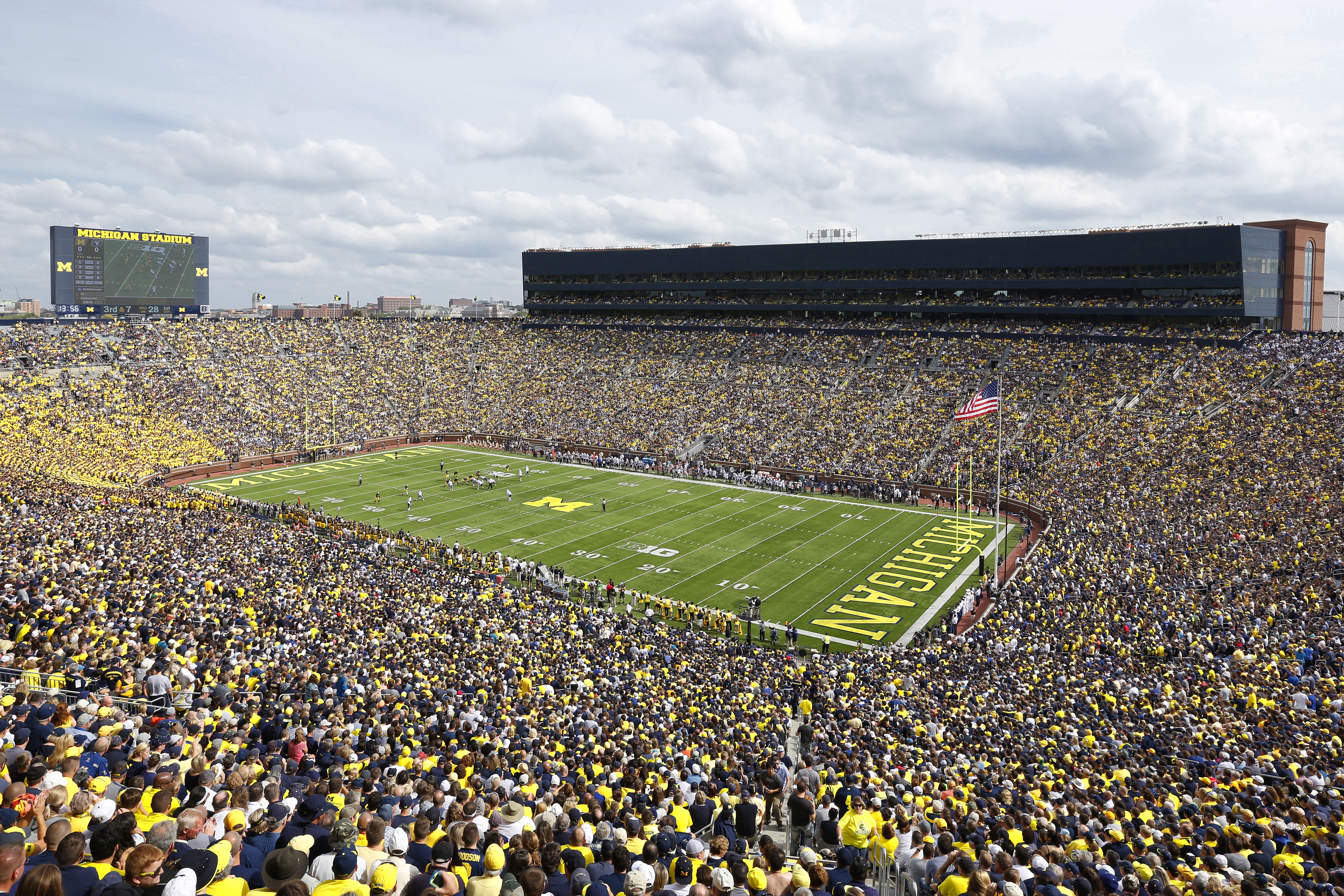 General view of the stadium from the upper level as the Michigan Wolverines play against the BYU Cougars at Michigan Stadium in Ann Arbor, Mich. on Sept. 26, 2015.