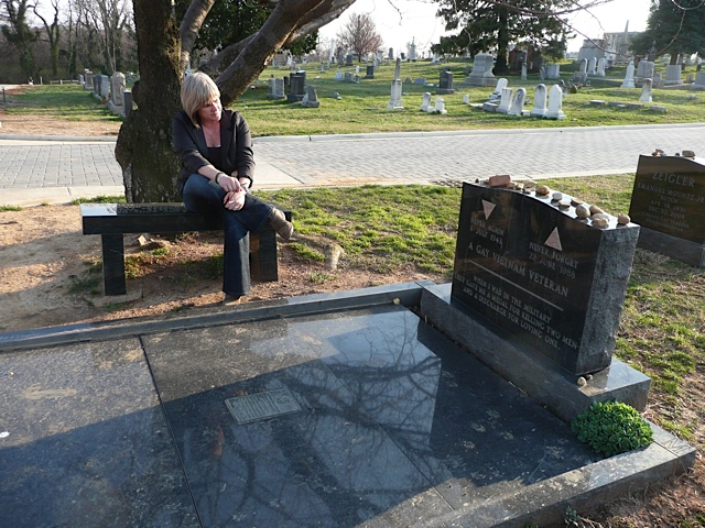 Margaret Witt at Leonard Matlovich's gravesite (Courtesy Margaret Witt)