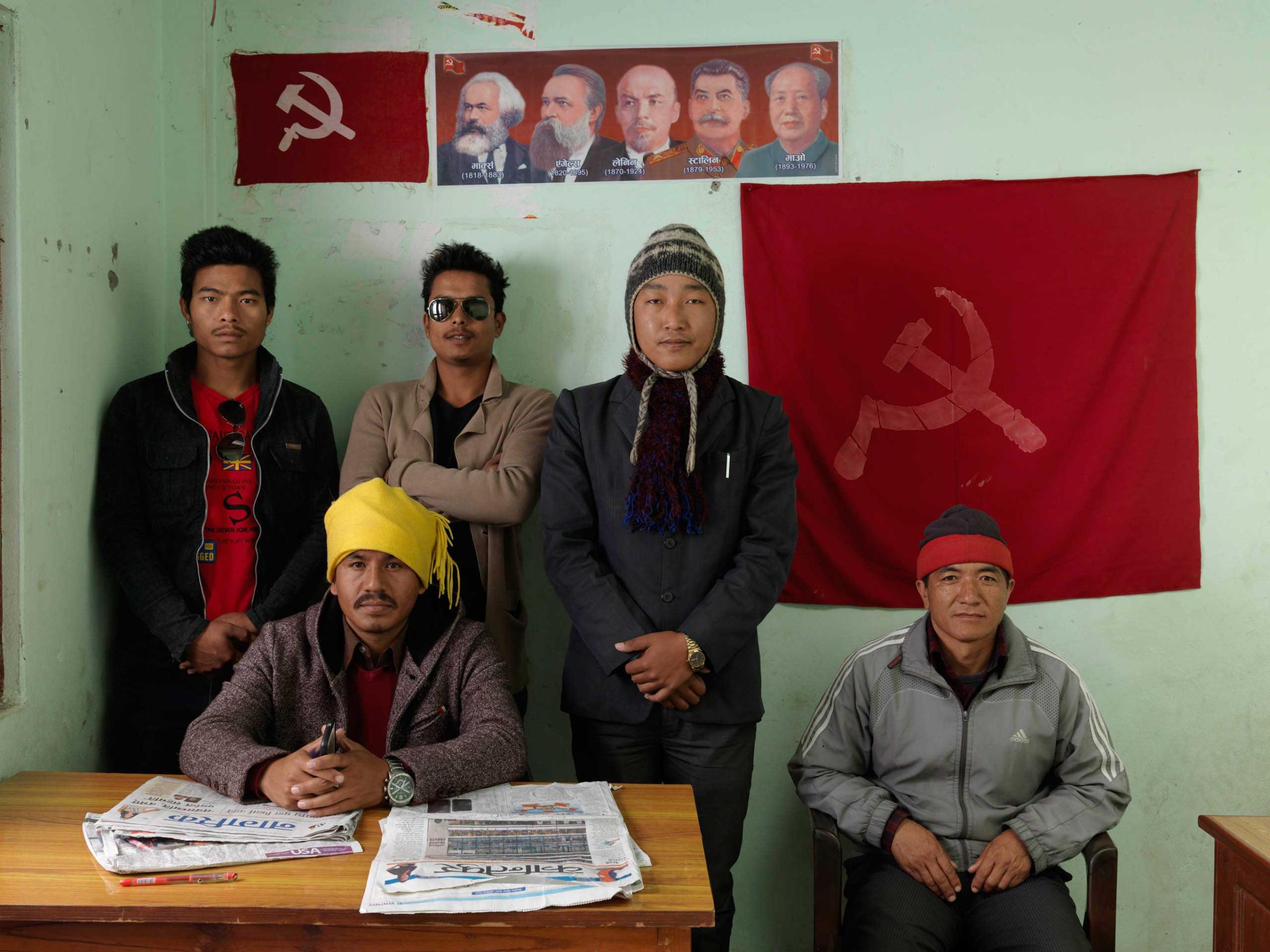 Nepal, communism. CPN-Maoist (Baidya) district contact office in Pokhara, Kaski district. group including the Constituency Incharge, 3 members of youth wing, and a journalist/editor of a pro-party newspaper. Baidya’s party broke away from the main UCPN Maoists in 2012. It refused to participate in the 2013 elections or take up any seats in the (2nd) Constituent Assembly.