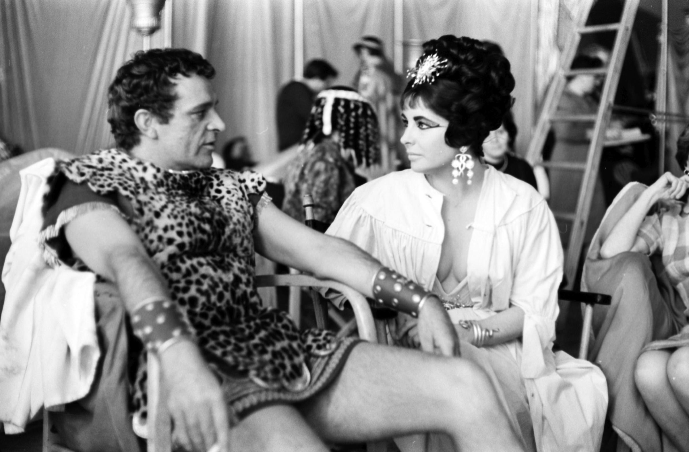 Richard Burton and Elizabeth Taylor on the set of Cleopatra.