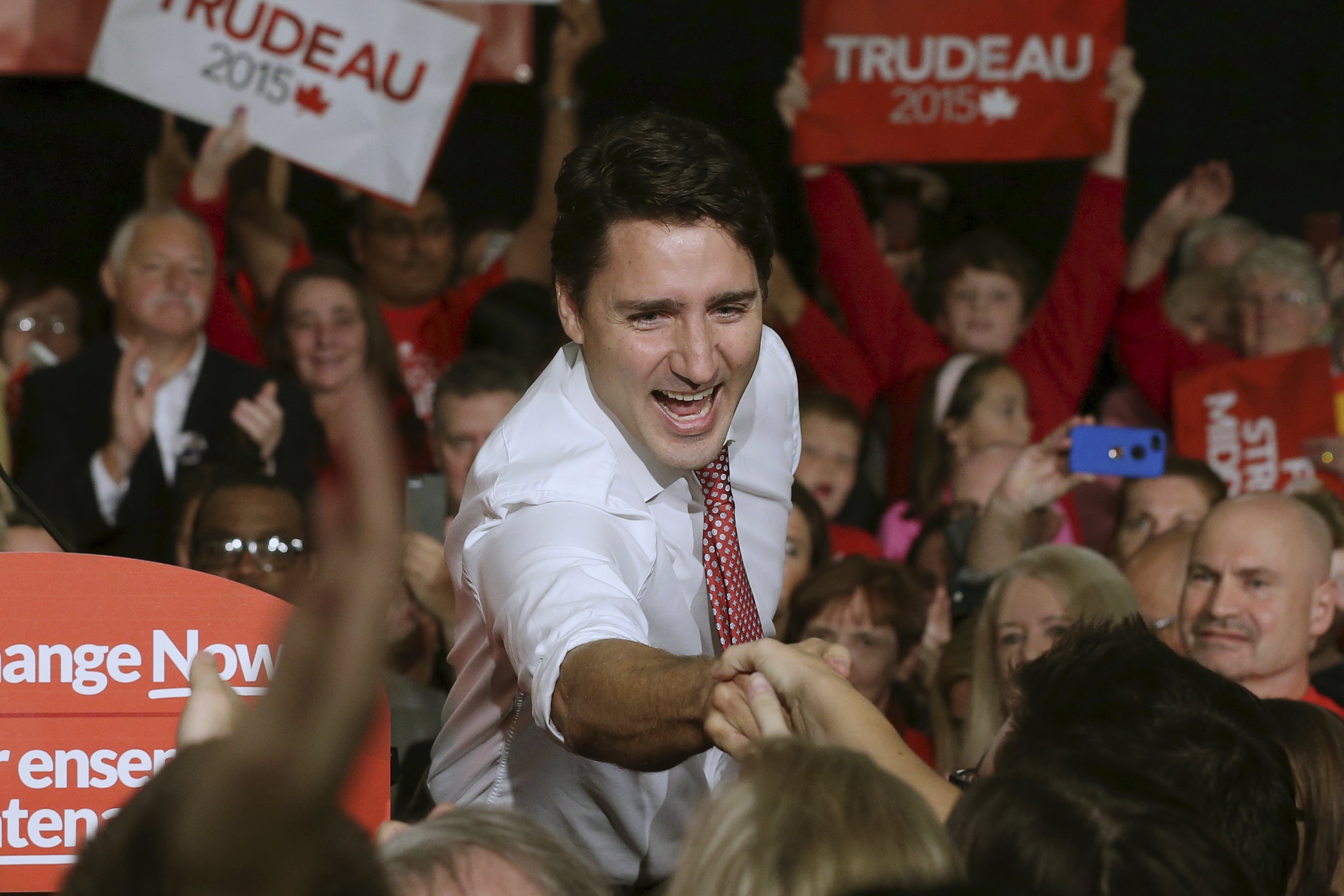 Justin Trudeau attends a campaign rally in Halifax, Nova Scotia, on Oct. 17, 2015.