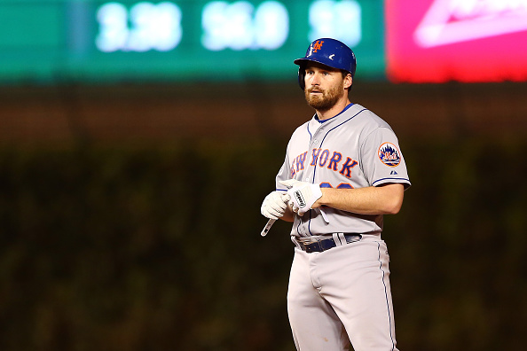 Daniel Murphy of the New York Mets looks on after hitting a a double in the seventh inning against the Chicago Cubs during game four of the 2015 MLB National League Championship Series at Wrigley Field on October 21, 2015 (Elsa&mdash;Getty Images)