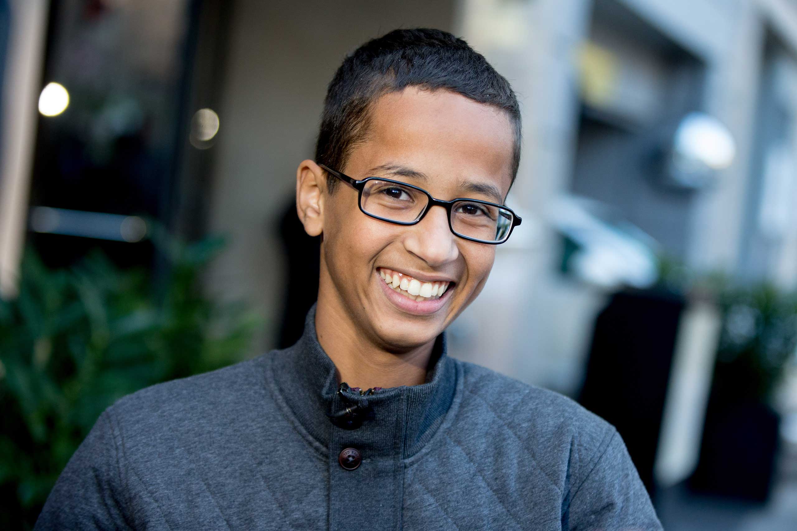 Ahmed Mohamed, the 14-year-old who was arrested at MacArthur High School in Irving, Texas for allegedly bringing a hoax bomb to school, speaks during an interview with the Associated Press, in Washington, Oct. 19, 2015. (Andrew Harnik—AP)