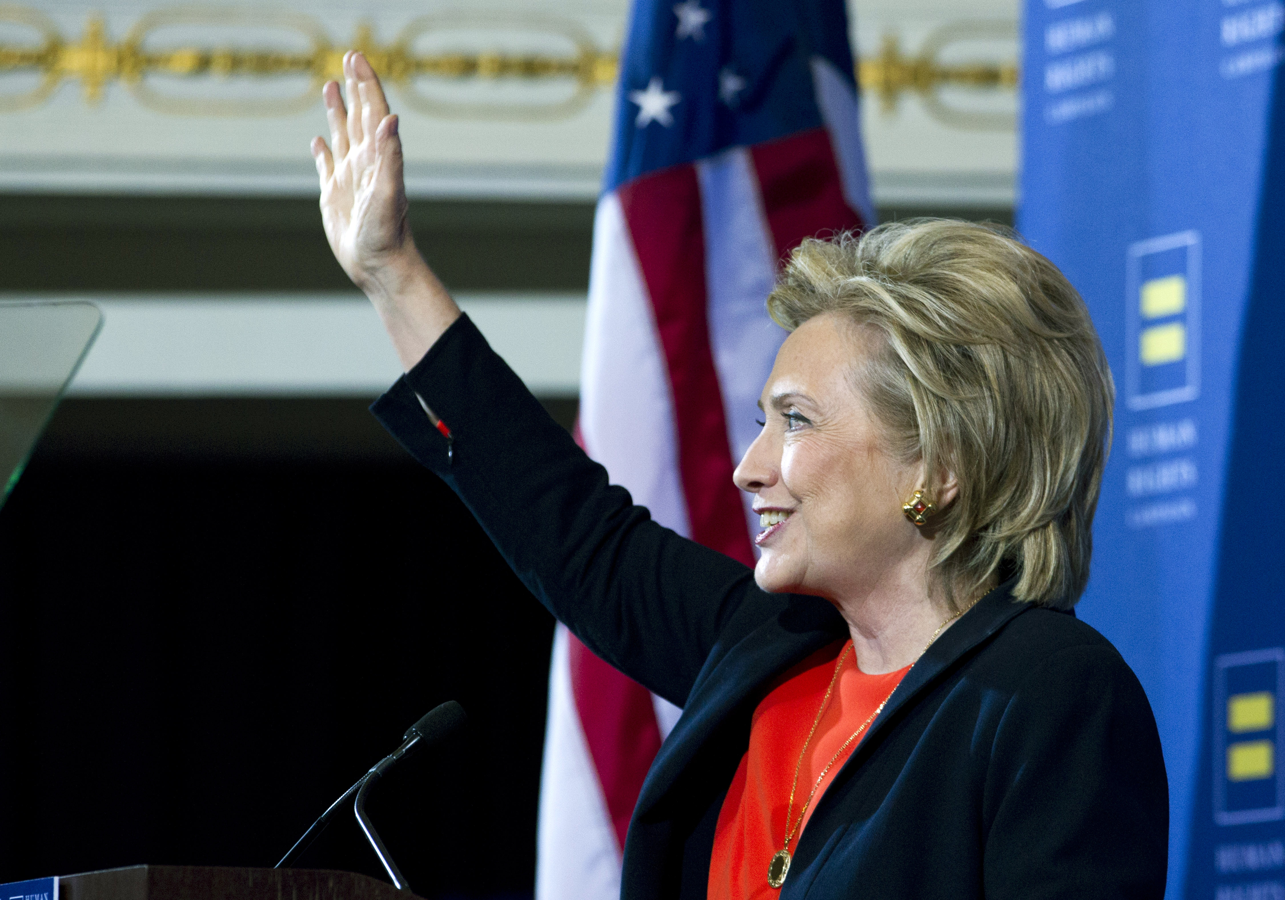 Hillary Clinton gestures as she speaks to the Human Rights Campaign in Washington, on Oct. 3, 2015. (Jose Luis Magana—AP)