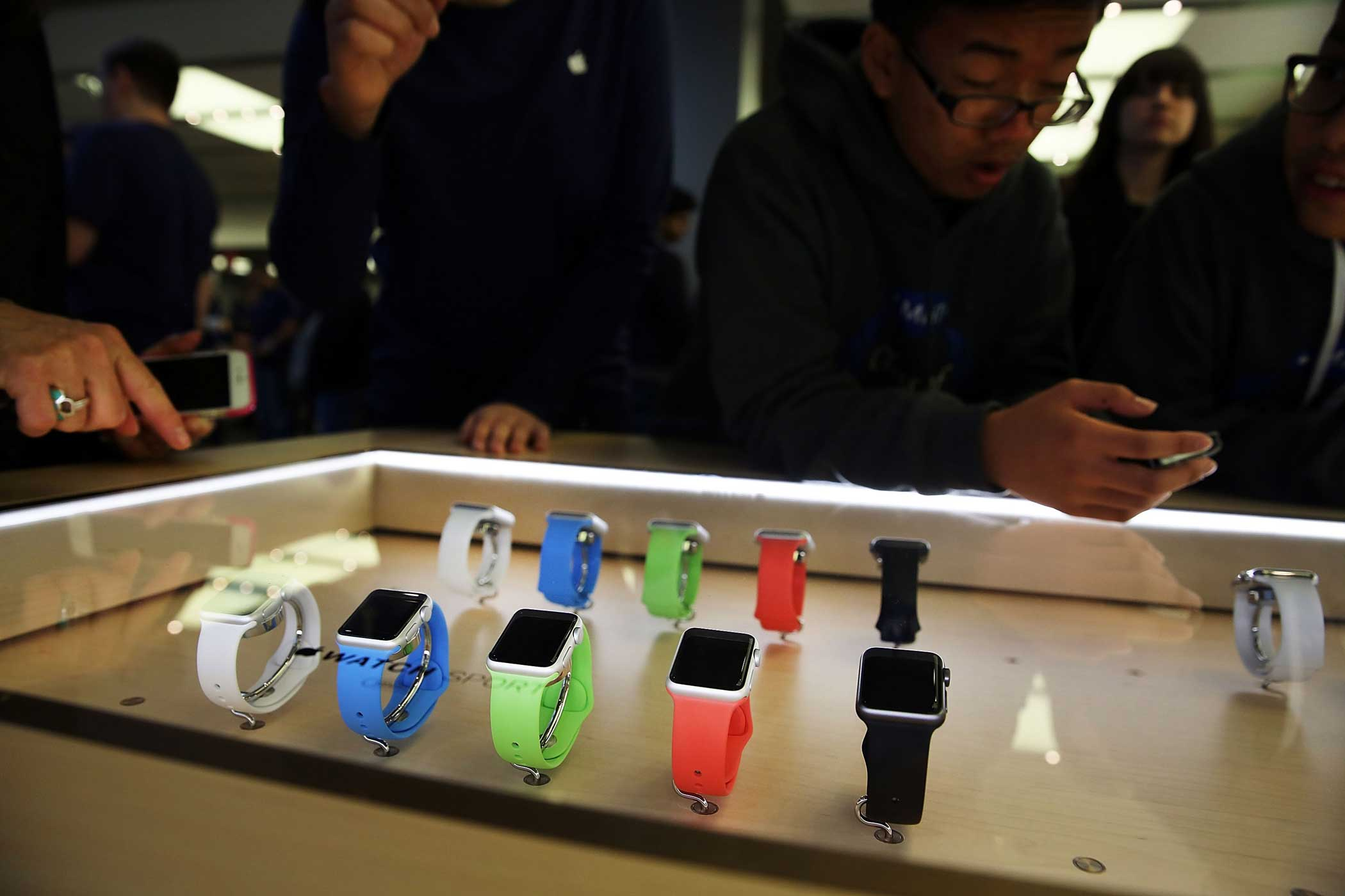 Apple Store Apple Watches in the 5th Avenue Apple Store in New York.