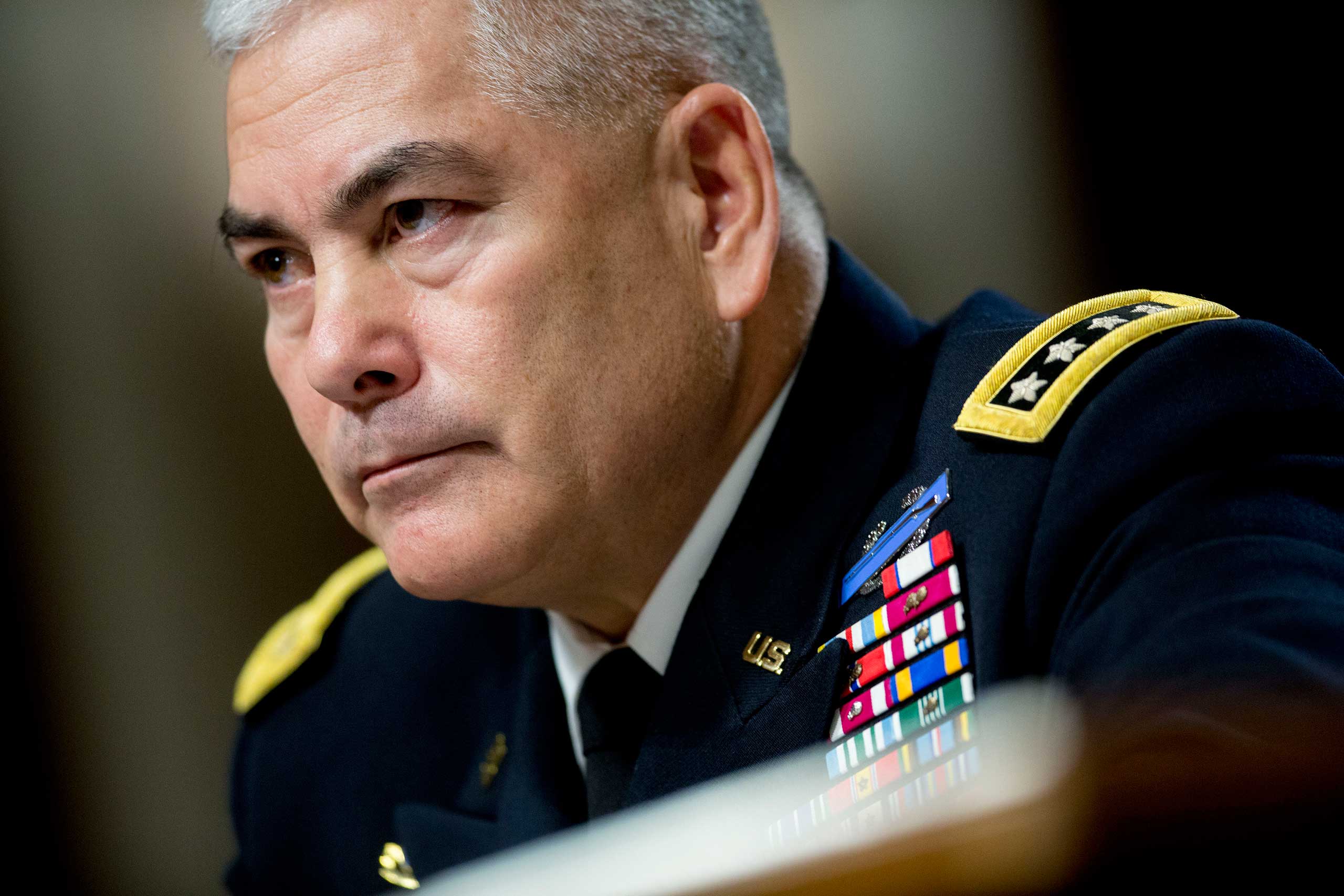 Army General John Campbell, commander of the U.S. forces in Afghanistan, listens during a Senate Armed Services Committee hearing in Washington, D.C., U.S., on Feb. 12, 2015. (Bloomberg/Getty Images)